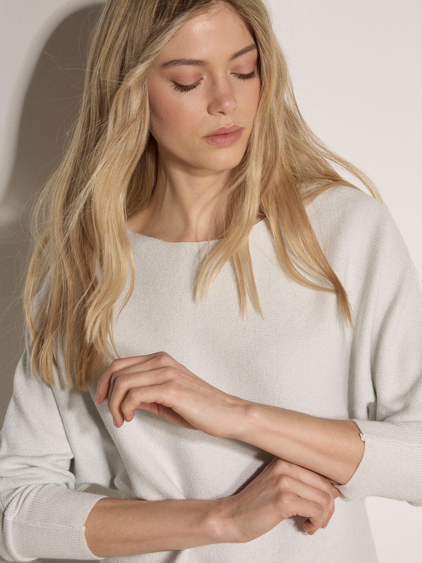 Image 4 of 5 of Apricot Lurex Ribbed Batwing Top - White