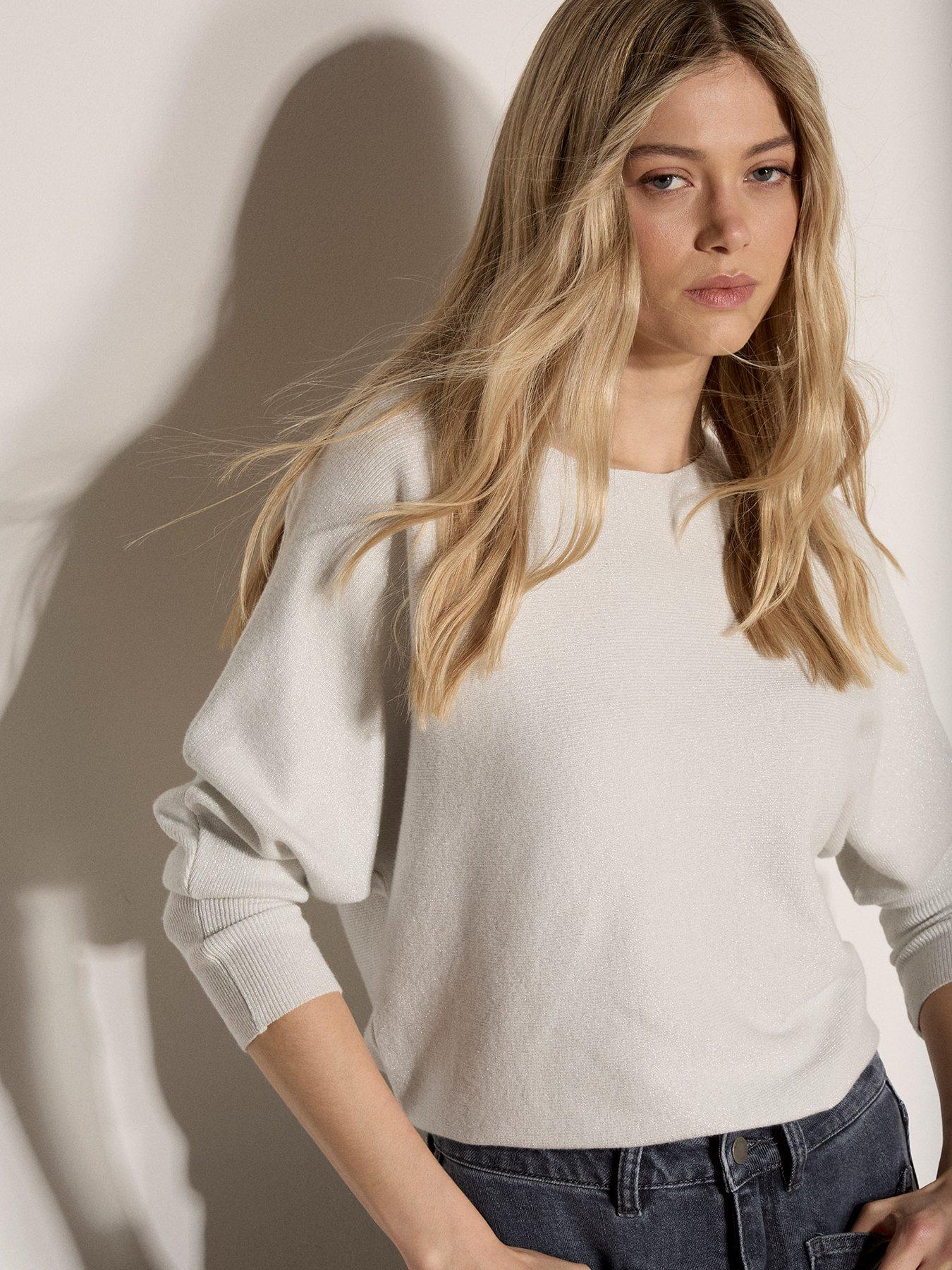 Image 5 of 5 of Apricot Lurex Ribbed Batwing Top - White