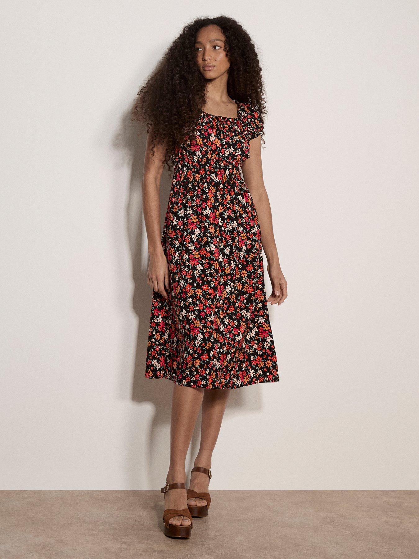 Image 3 of 4 of Apricot Milkmaid Ditsy Floral Midi Dress - Black