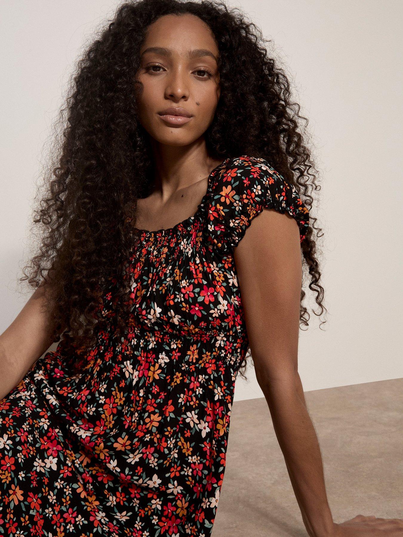 Image 4 of 4 of Apricot Milkmaid Ditsy Floral Midi Dress - Black