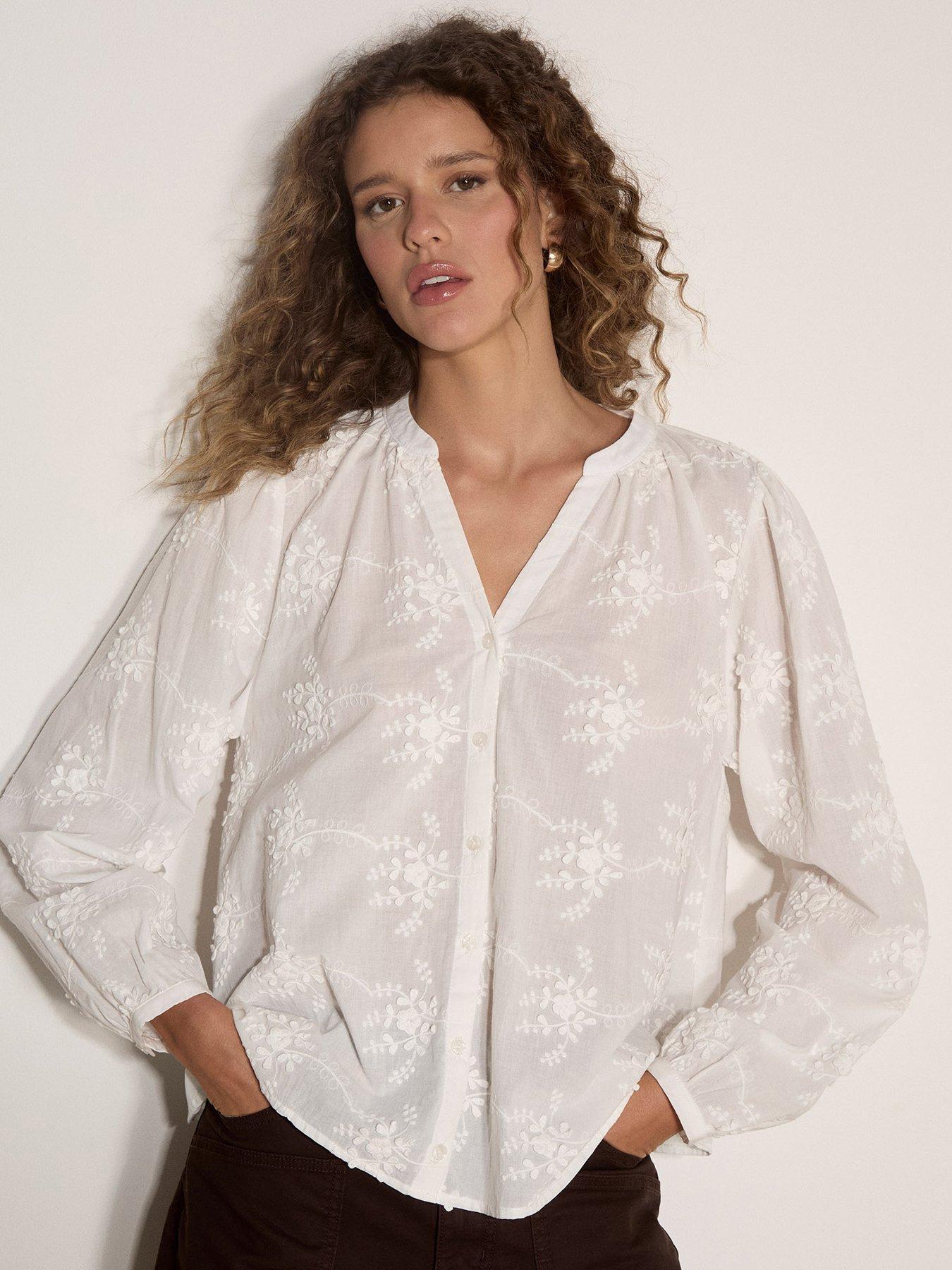 Apricot Broderie Anglaise V-Neck Shirt - White