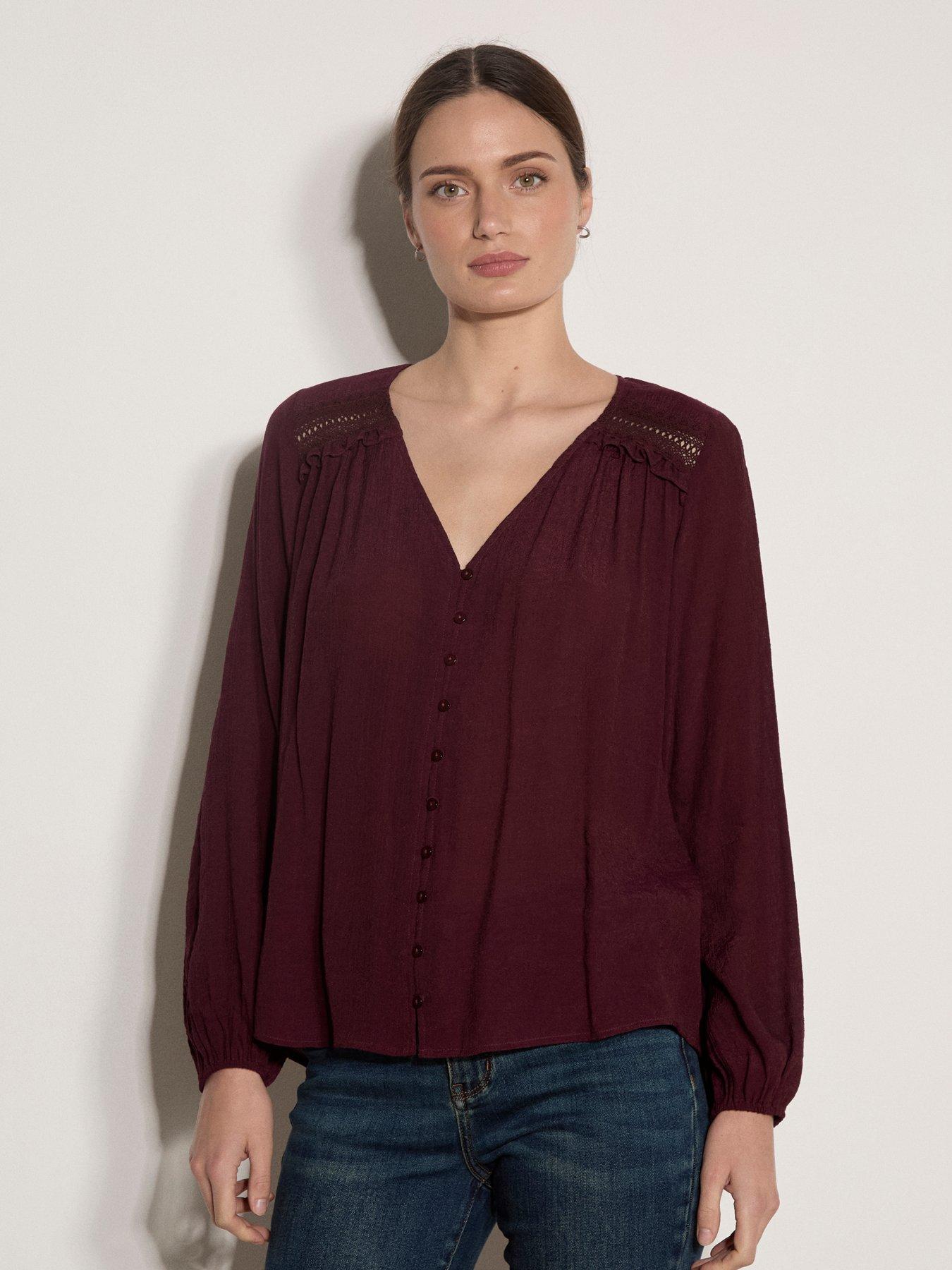 Apricot Painterly Sarasa Print Button-Front Blouse - Red