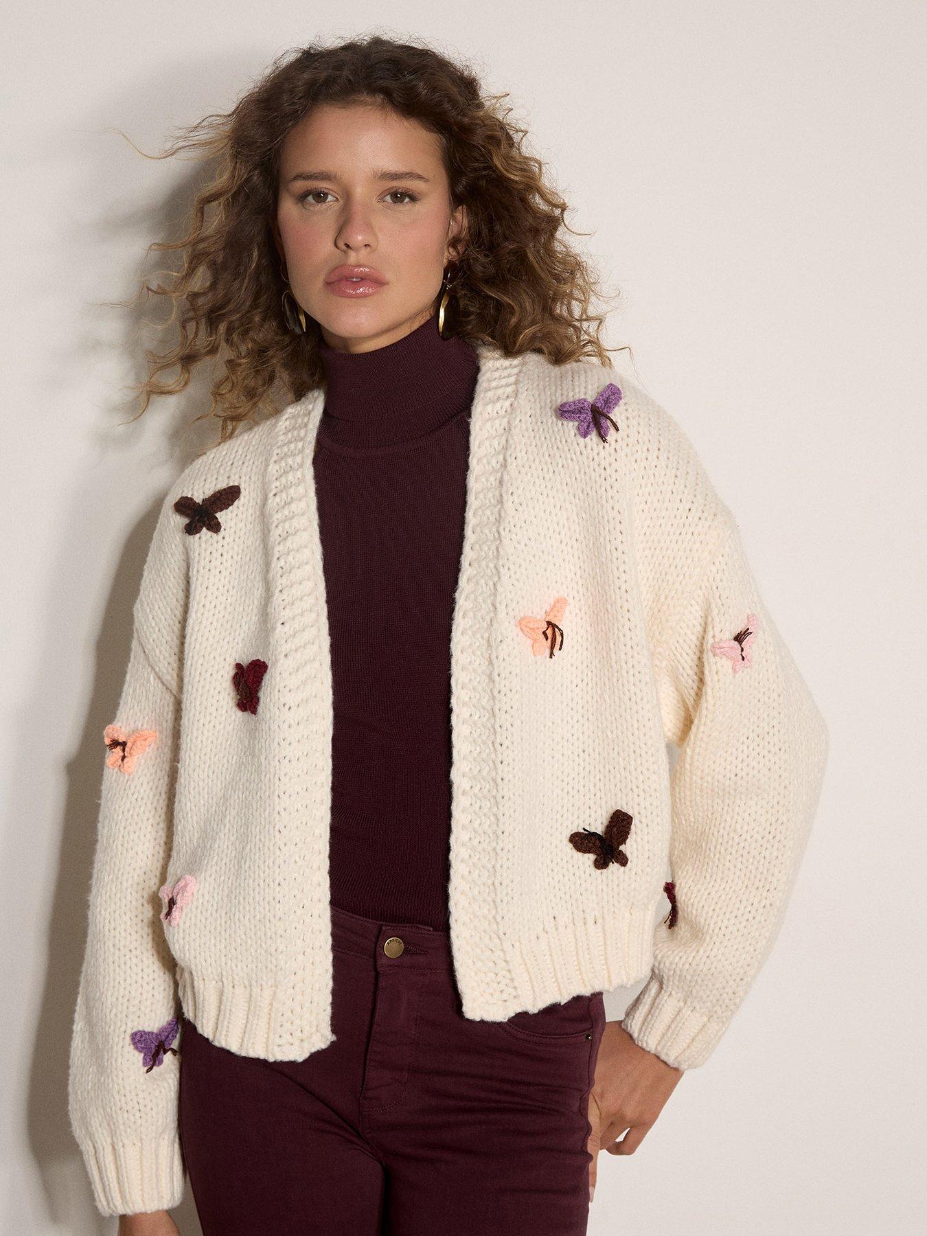 Apricot Butterfly Stitch Open Cardigan - Cream