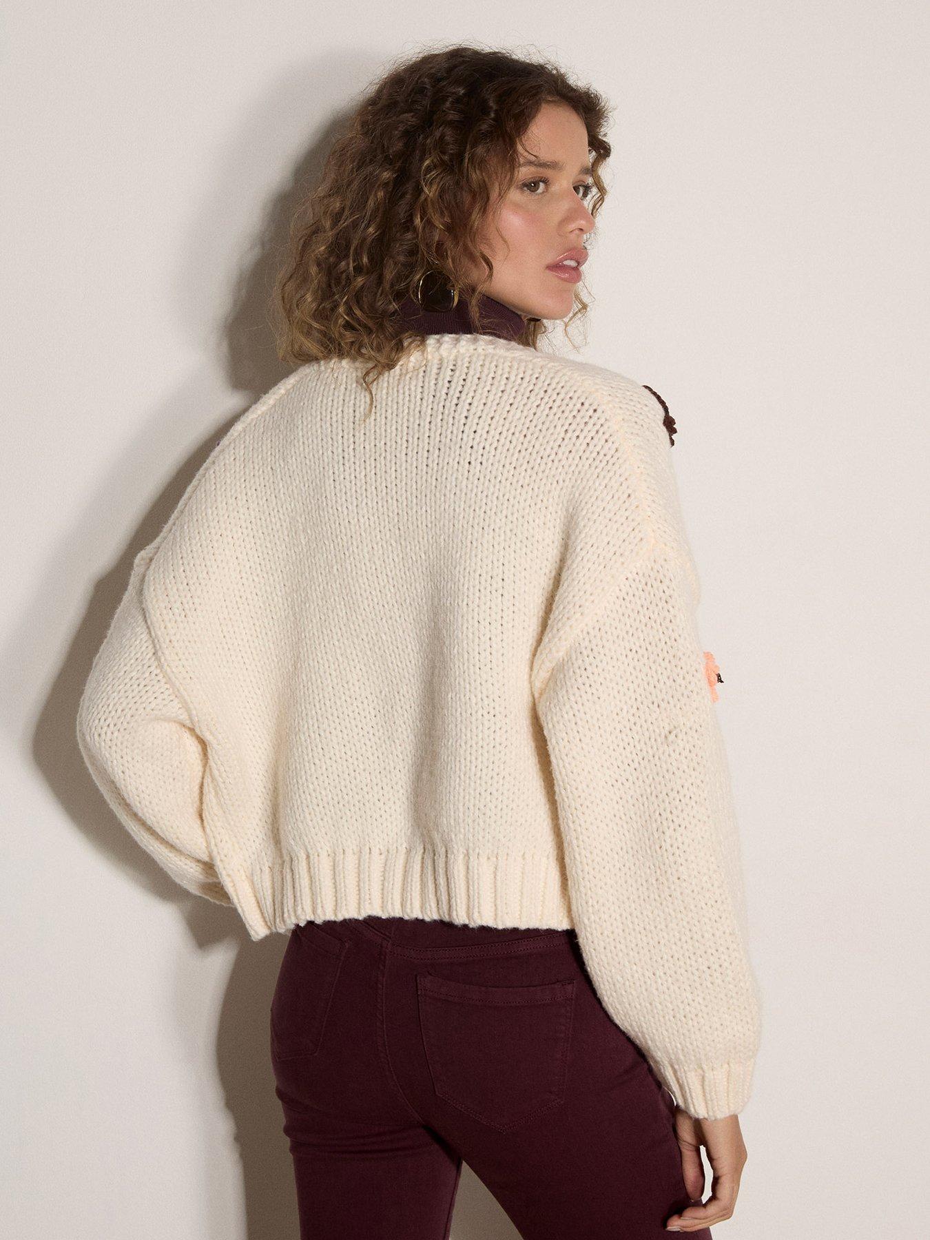 Image 2 of 4 of Apricot Butterfly Stitch Open Cardigan - Cream