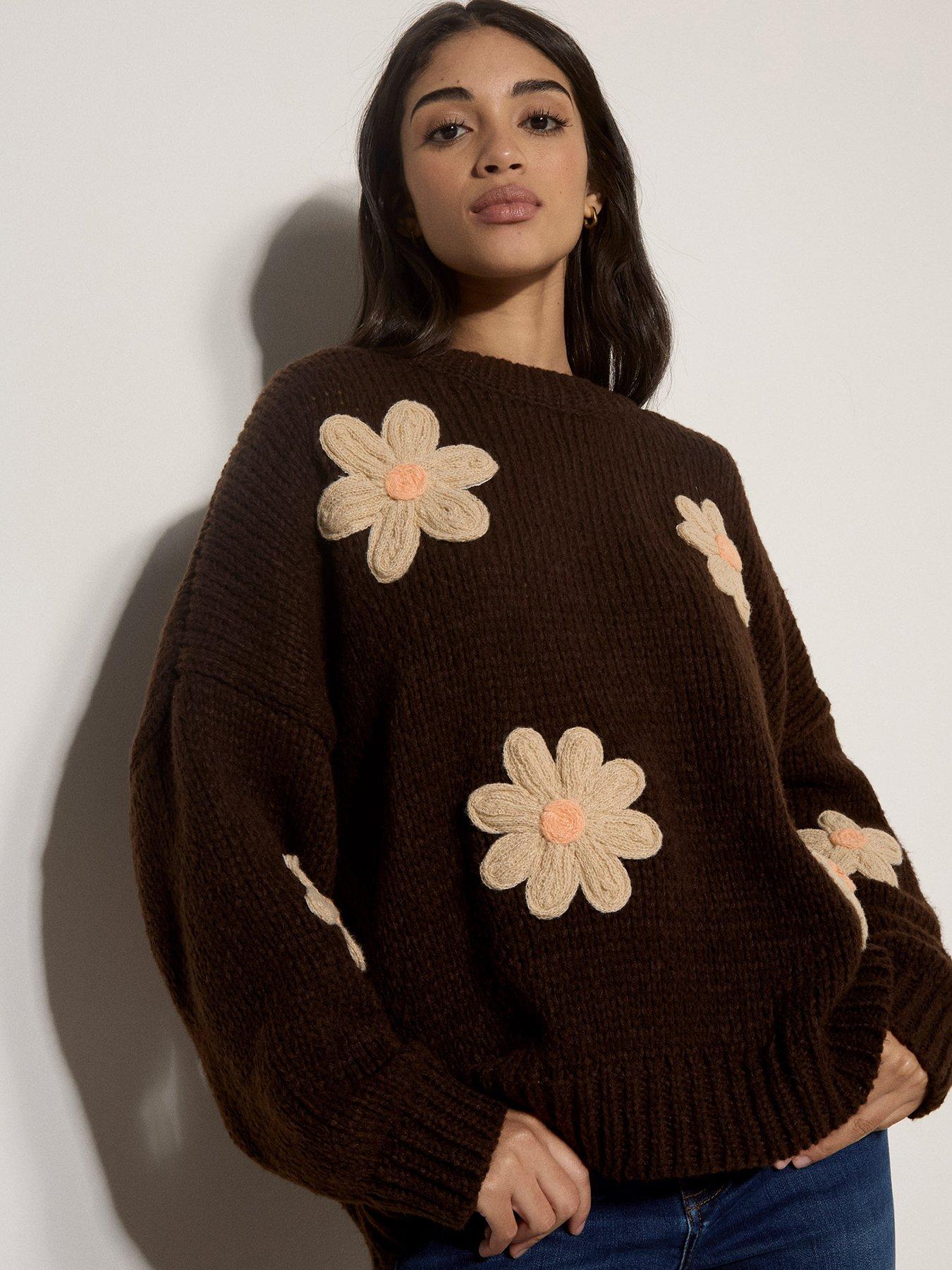 Apricot Embroidered Pure Daisies Jumper - Brown