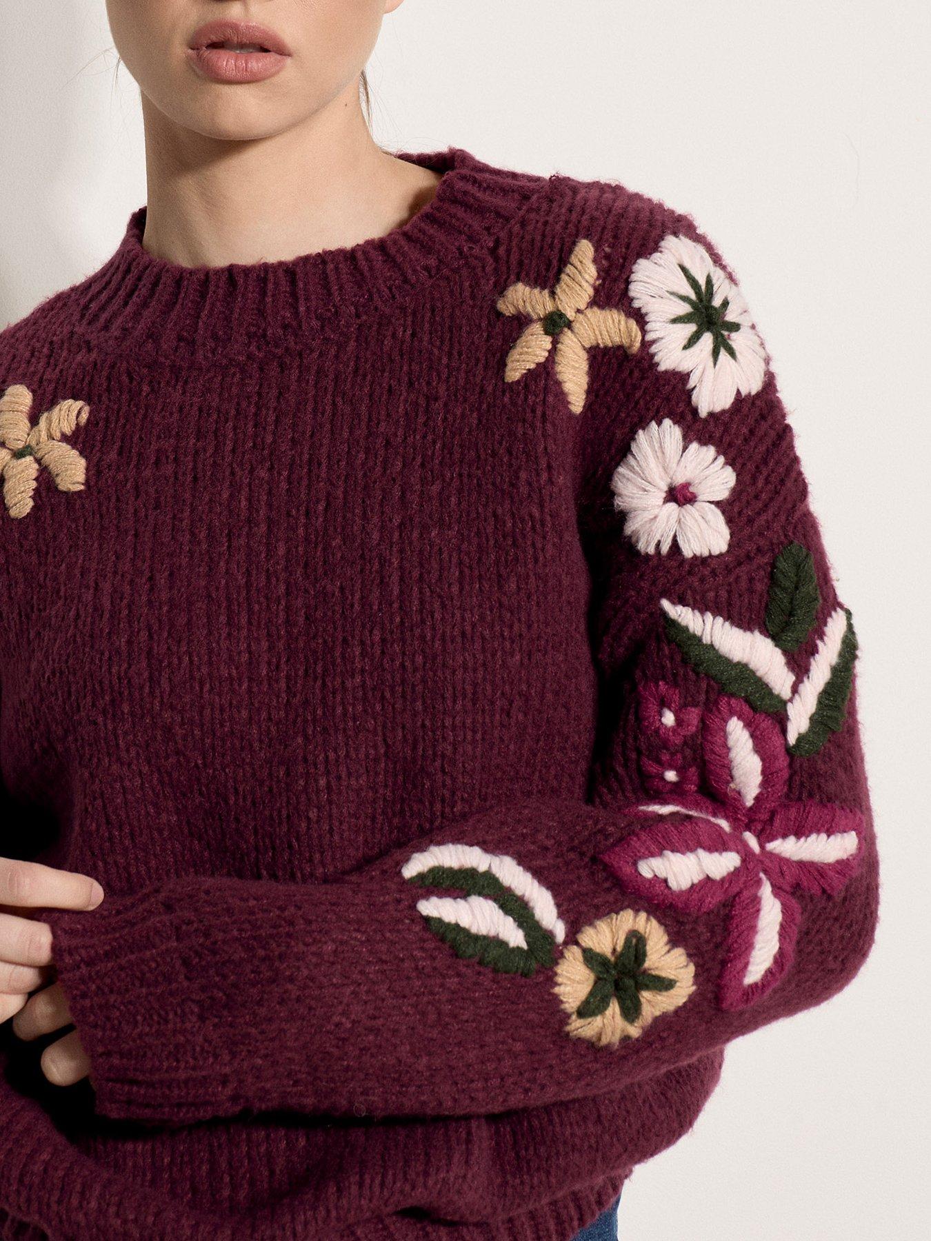 Image 4 of 4 of Apricot Embroidered Floral Sleeve Jumper - Red