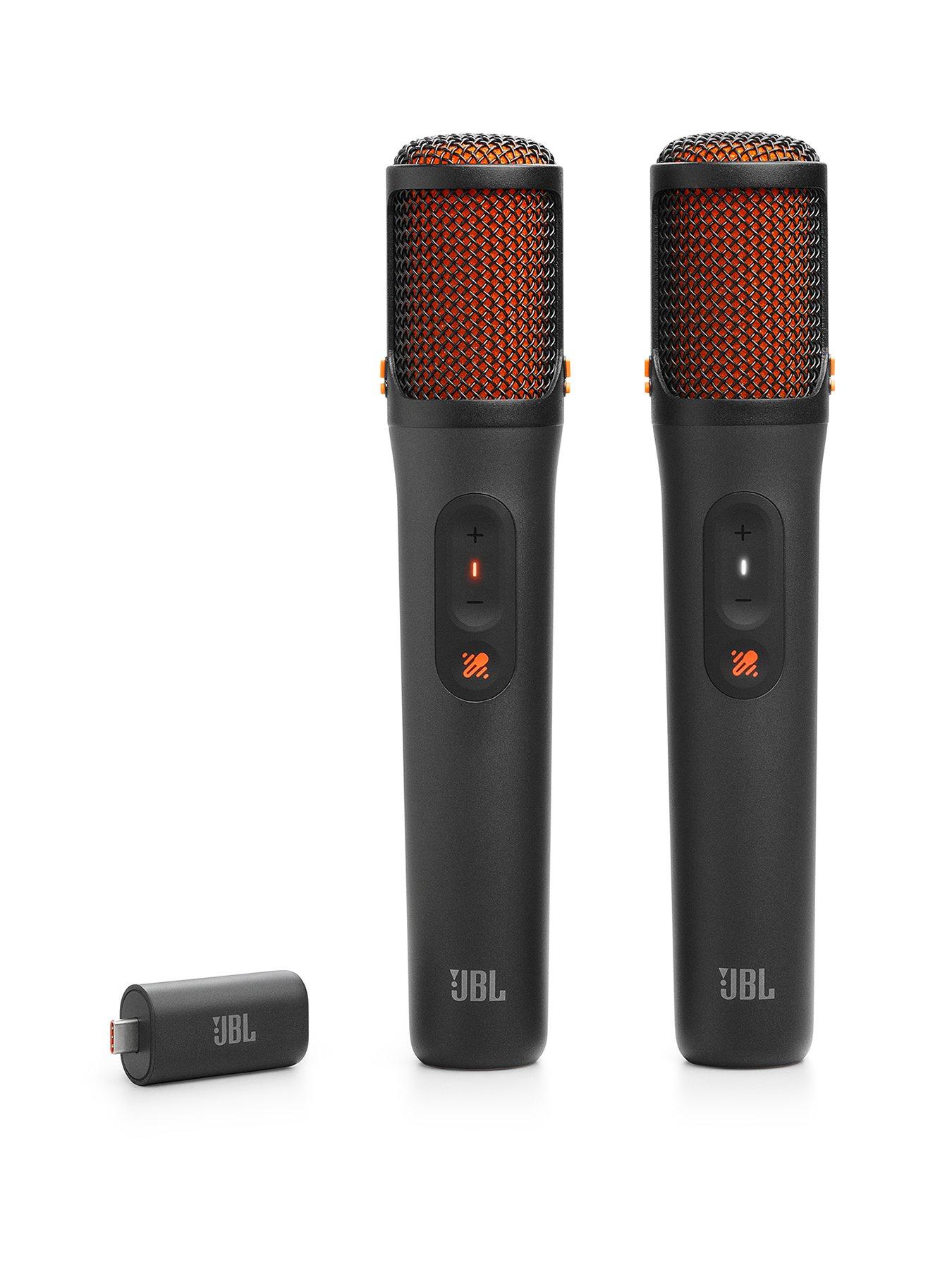 JBL AI Karaoke mic. 2 x wireless microphone and 1 x USB-C AI dongle receiver, built-in AI vocal removal features