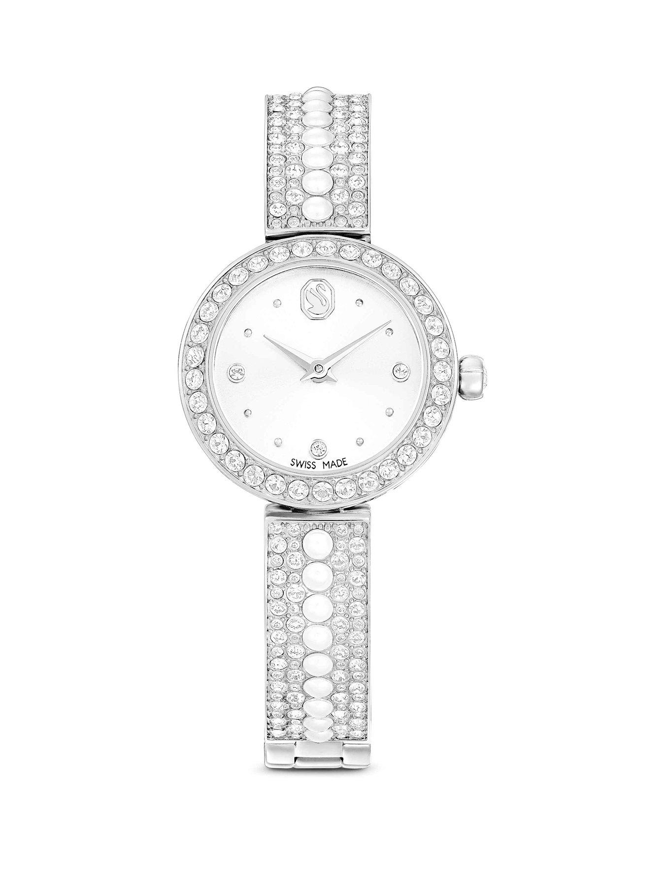 Swarovski Matrix Pearl Bangle Watch - Silver