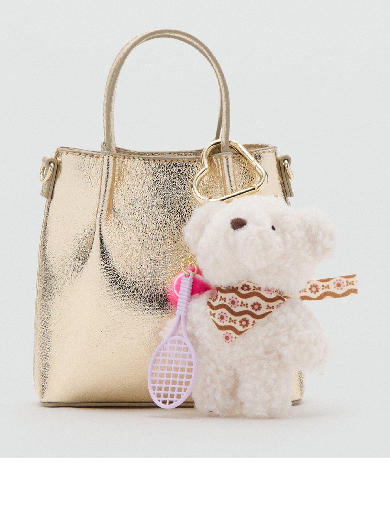Mango Girls Metallic Bag With Tennis Teddy Bag Charm - Gold