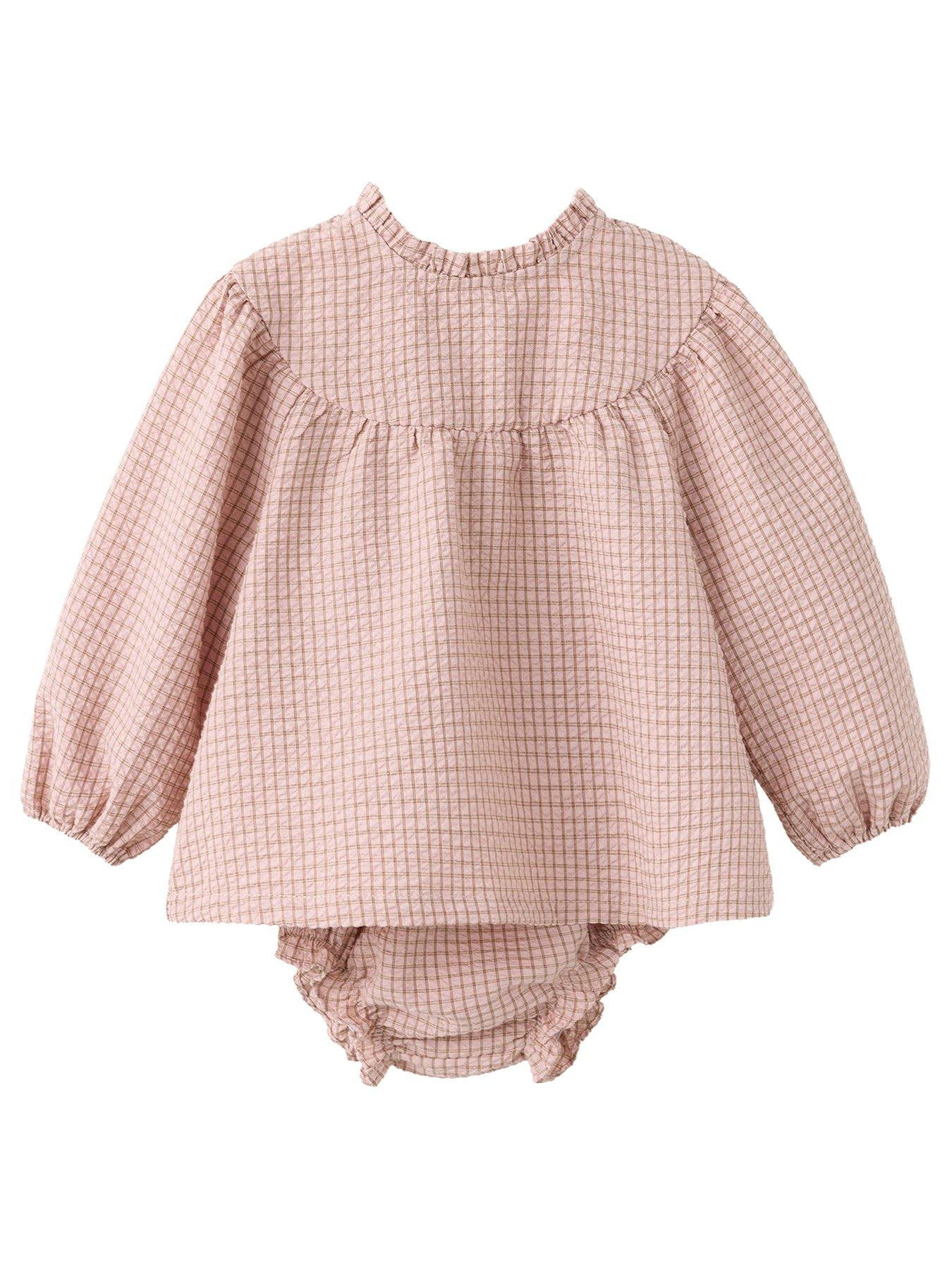 Mango Baby Girls Cotton Check Romper And Dress - Pink