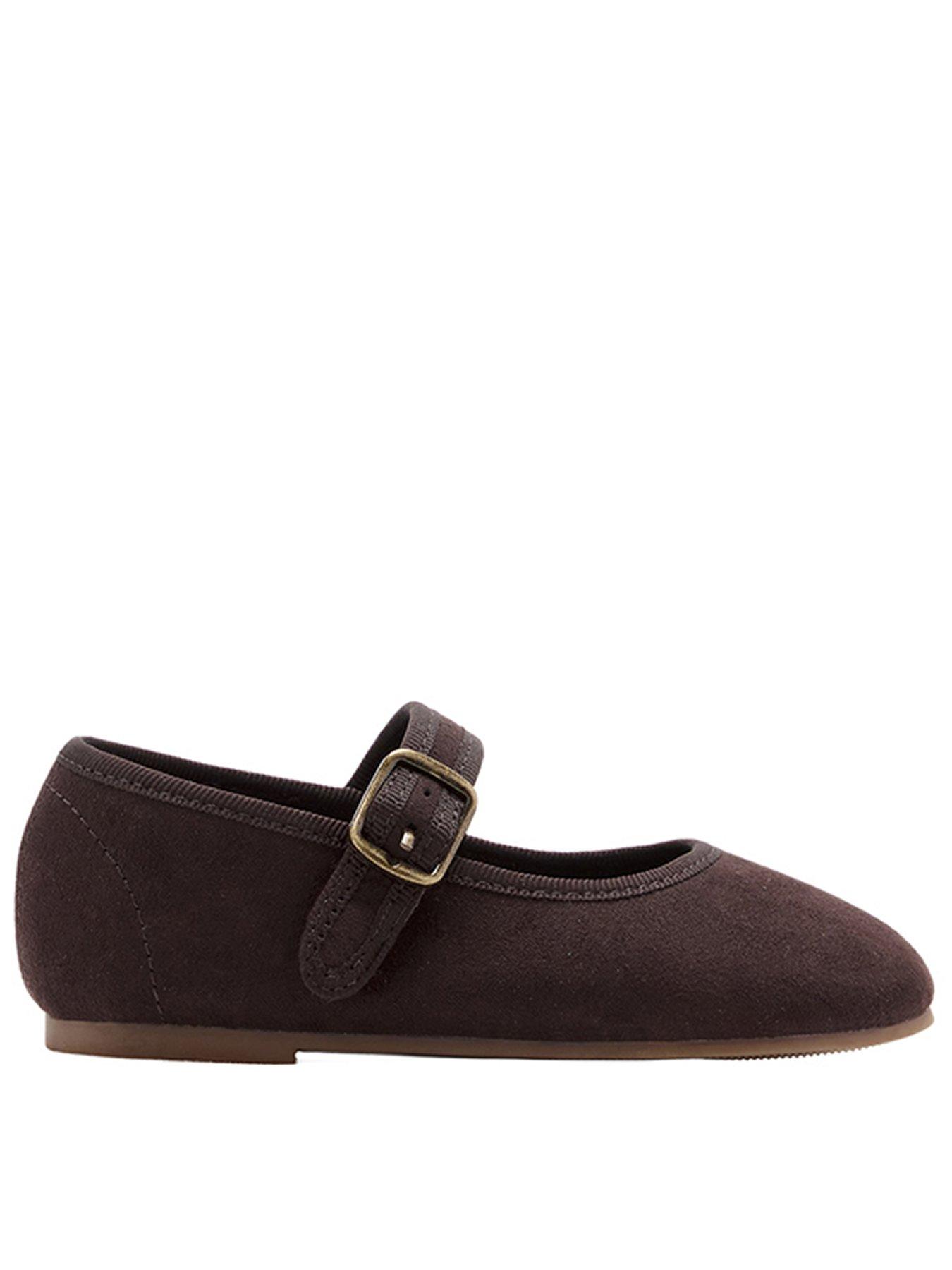 Image 1 of 6 of Mango Younger Girls Suede Effect Ballerina Shoes - Brown