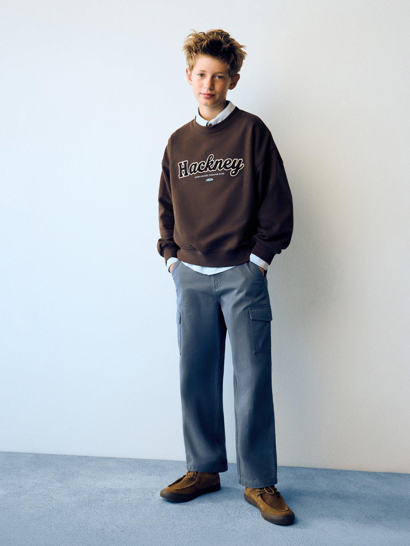 Image 1 of 5 of Mango Boys Hackney Embroidered Crew Neck Sweatshirt - Brown