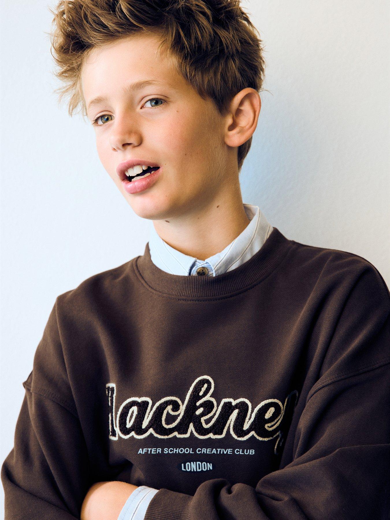 Image 4 of 5 of Mango Boys Hackney Embroidered Crew Neck Sweatshirt - Brown