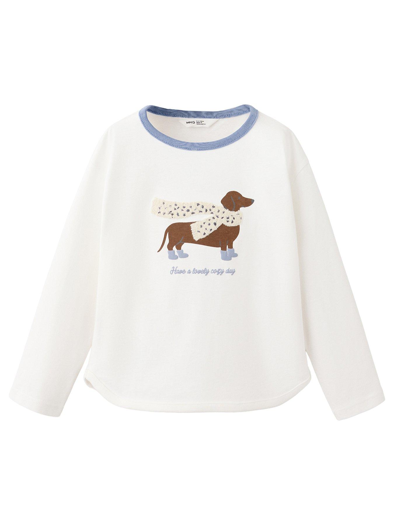 Image 1 of 4 of Mango Younger Girls Dog Print Long Sleeve T-Shirt - Cream