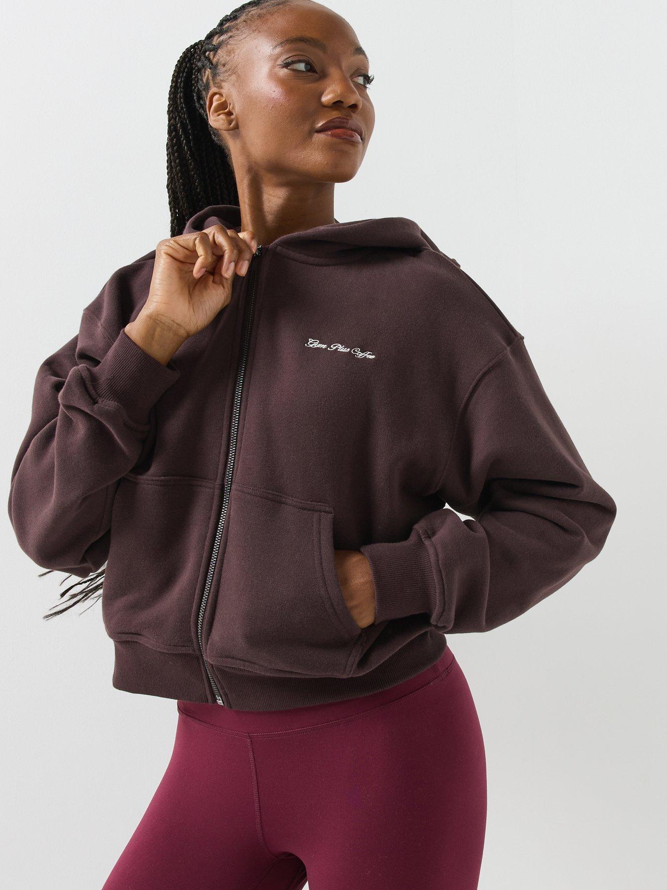 Image 1 of 6 of Gym + Coffee Womens Training Daily Full Zip Hoodie - Brown