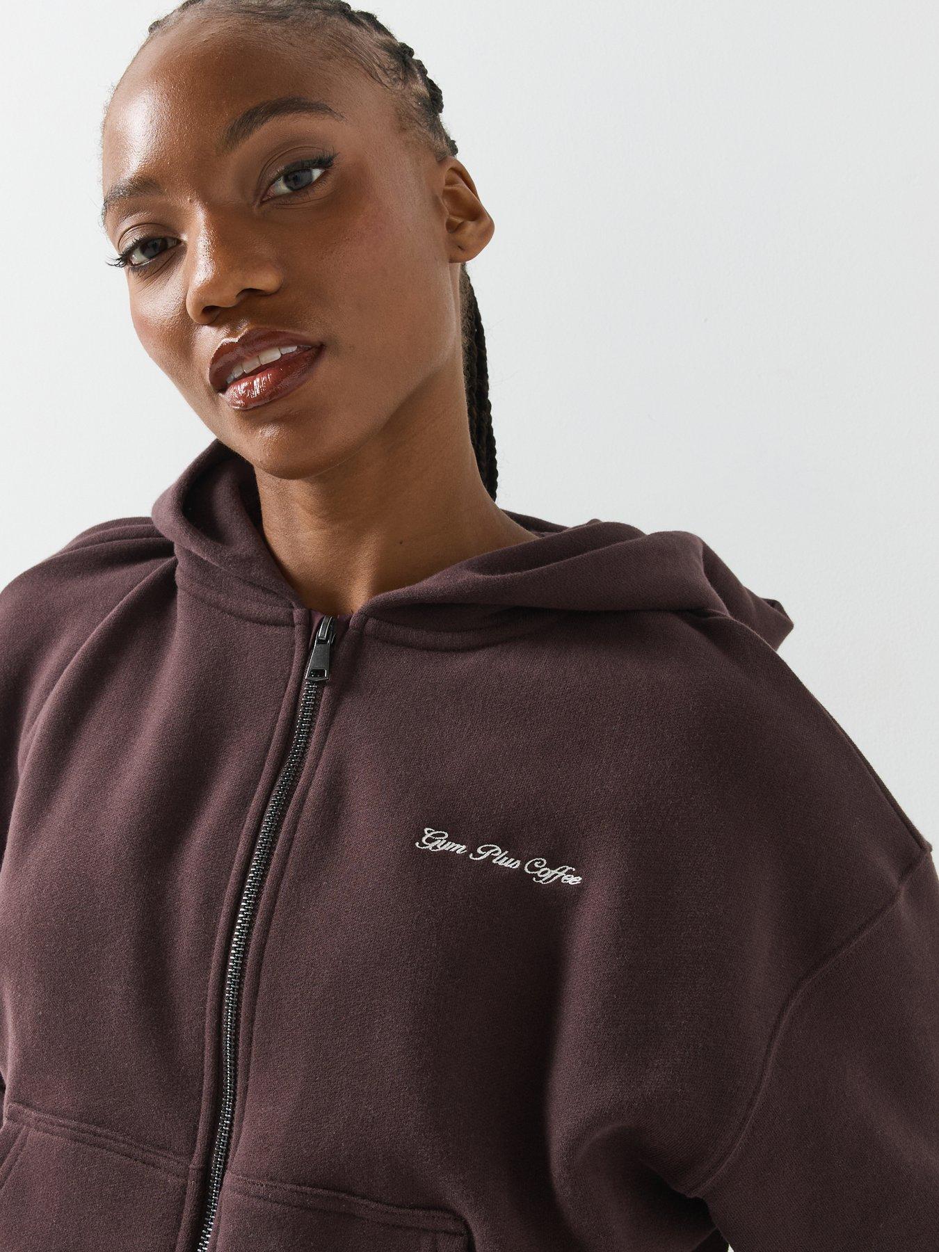 Image 4 of 6 of Gym + Coffee Womens Training Daily Full Zip Hoodie - Brown