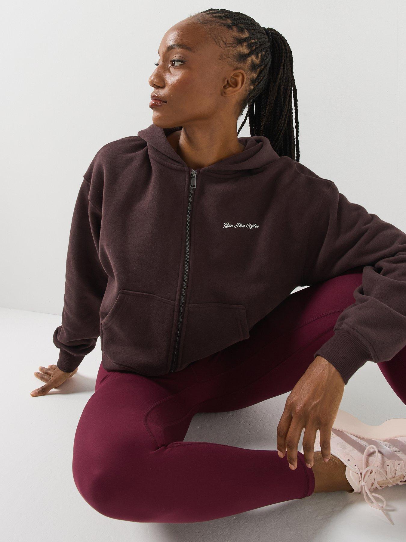 Image 5 of 6 of Gym + Coffee Womens Training Daily Full Zip Hoodie - Brown