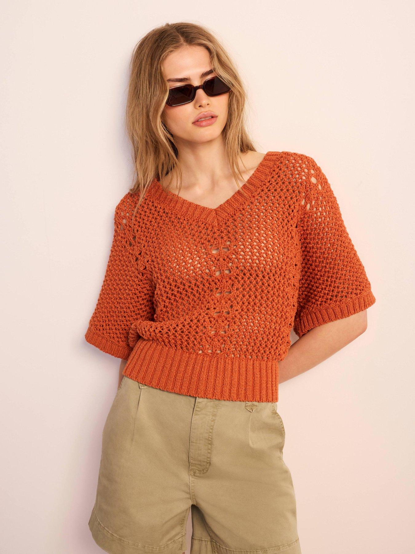 Mint Velvet Cotton Blend Knit Top - Orange