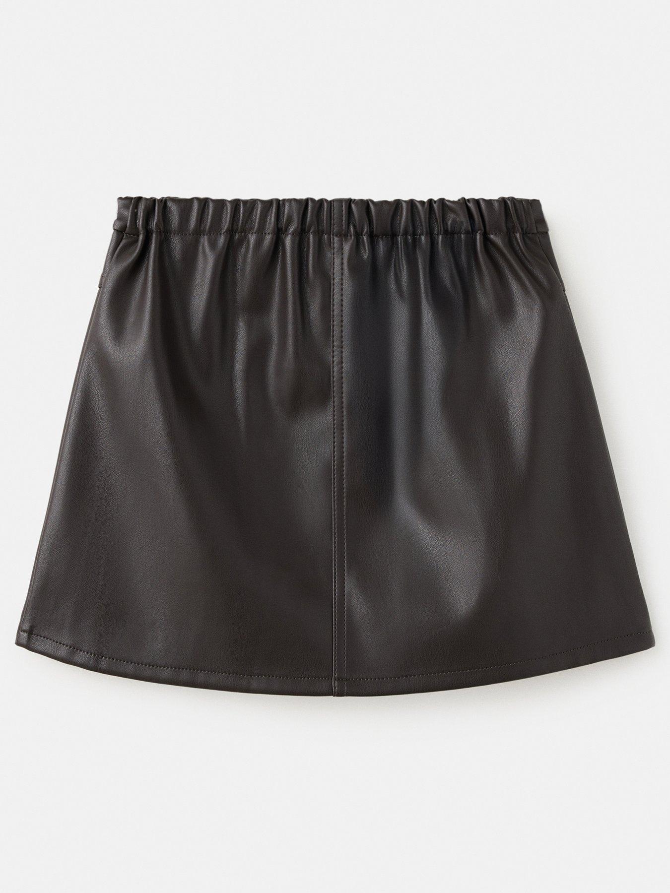 Image 2 of 4 of Mango Girls Faux Leather Pleated Skirt - Brown