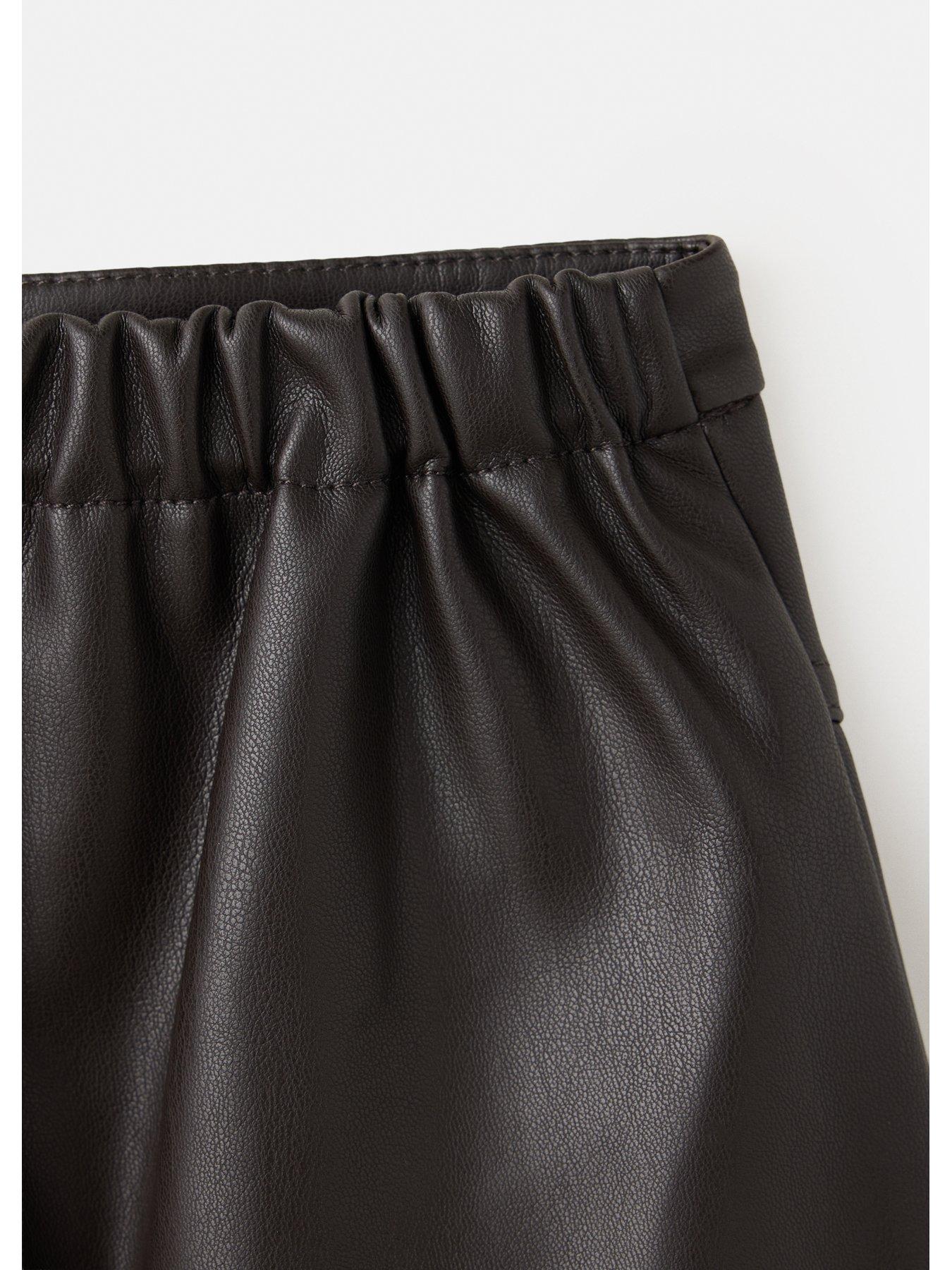 Image 3 of 4 of Mango Girls Faux Leather Pleated Skirt - Brown