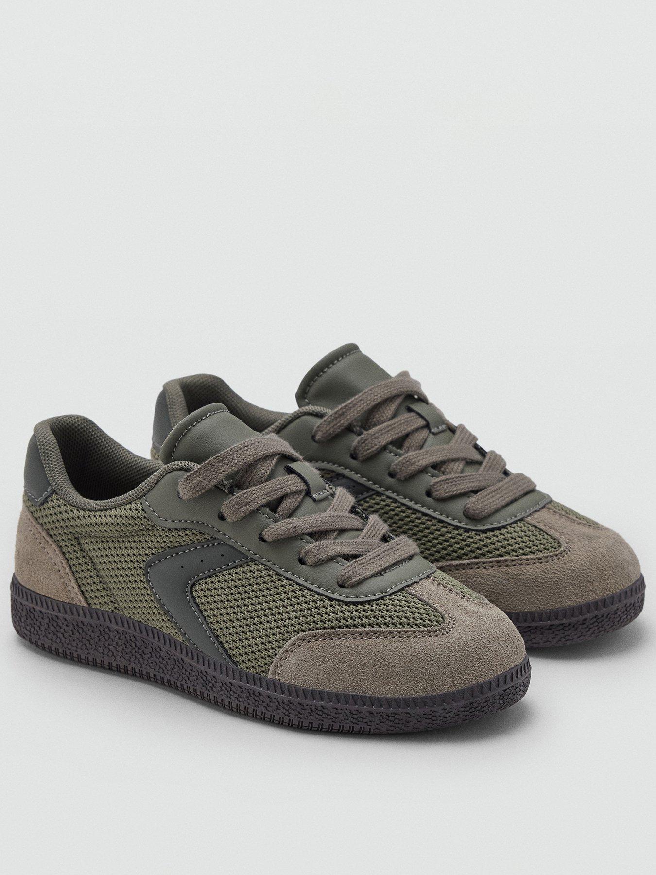 Image 1 of 4 of Mango Boys Lace-Up Rubber Sole Mixed-Material Trainers - Khaki