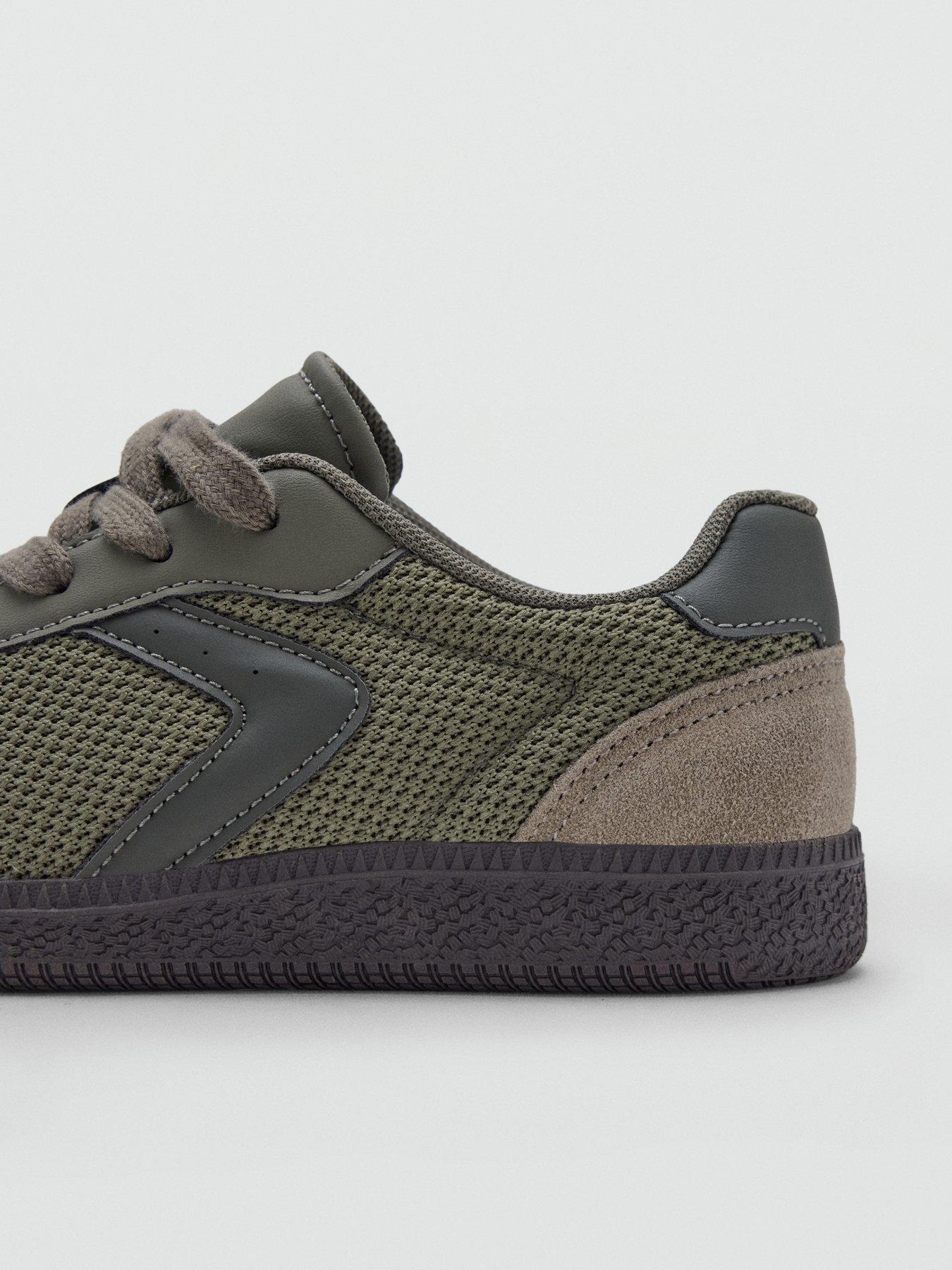 Image 4 of 4 of Mango Boys Lace-Up Rubber Sole Mixed-Material Trainers - Khaki