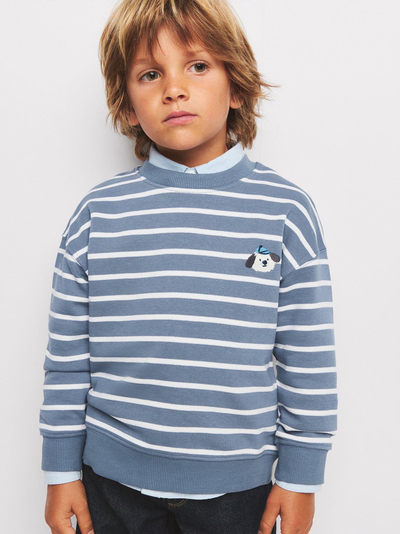 Image 1 of 5 of Mango Younger Boys Dog Stripe Sweatshirt - Blue