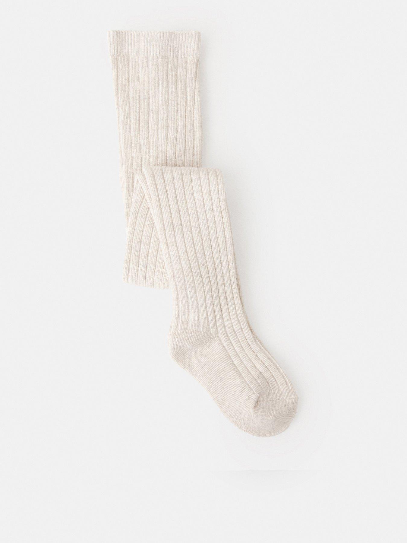 Mango Younger Girls Ribbed Tights - Beige