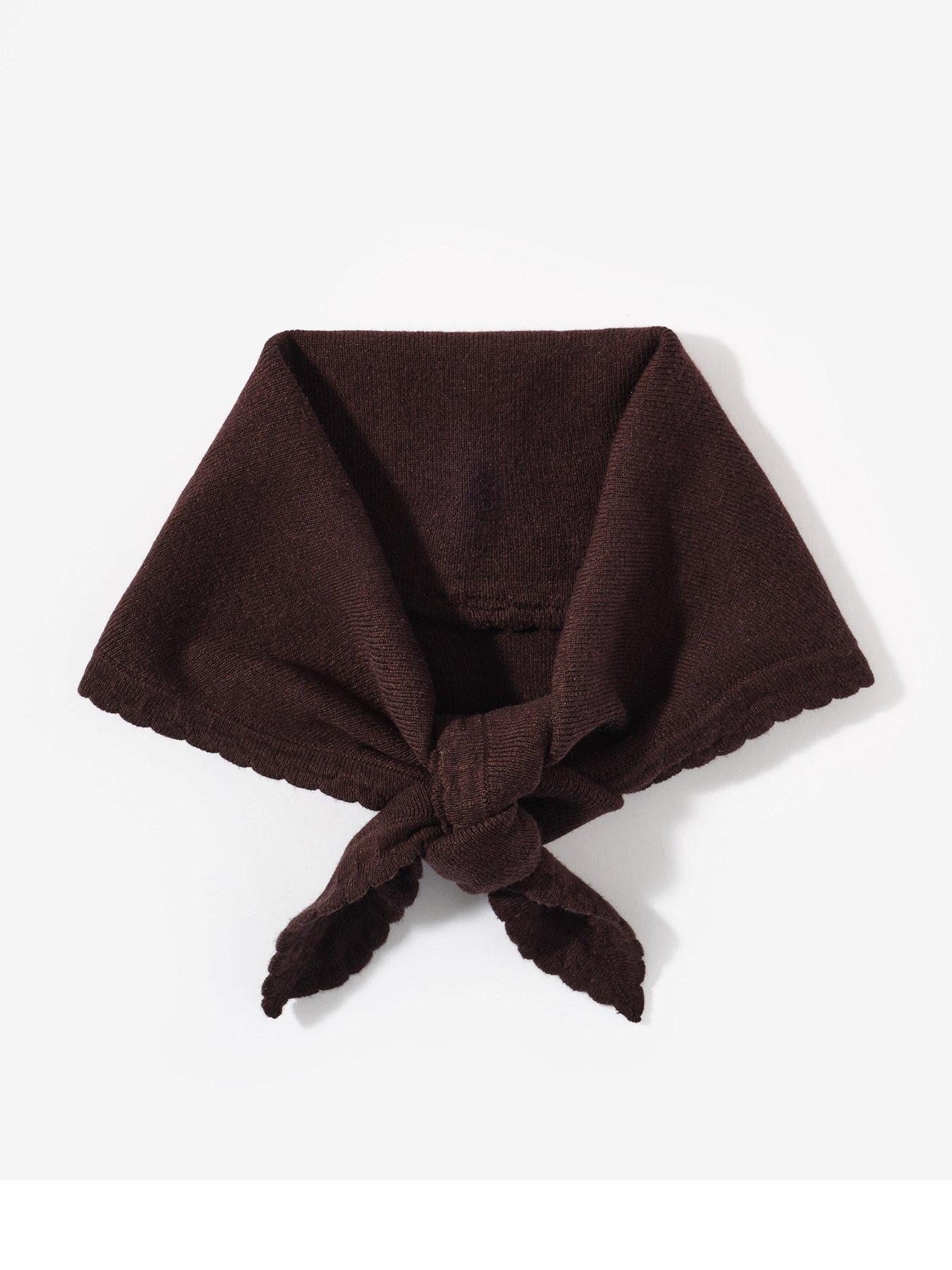 Image 1 of 3 of Mint Velvet Chocolate Scallop Edge Triangle Scarf - Brown