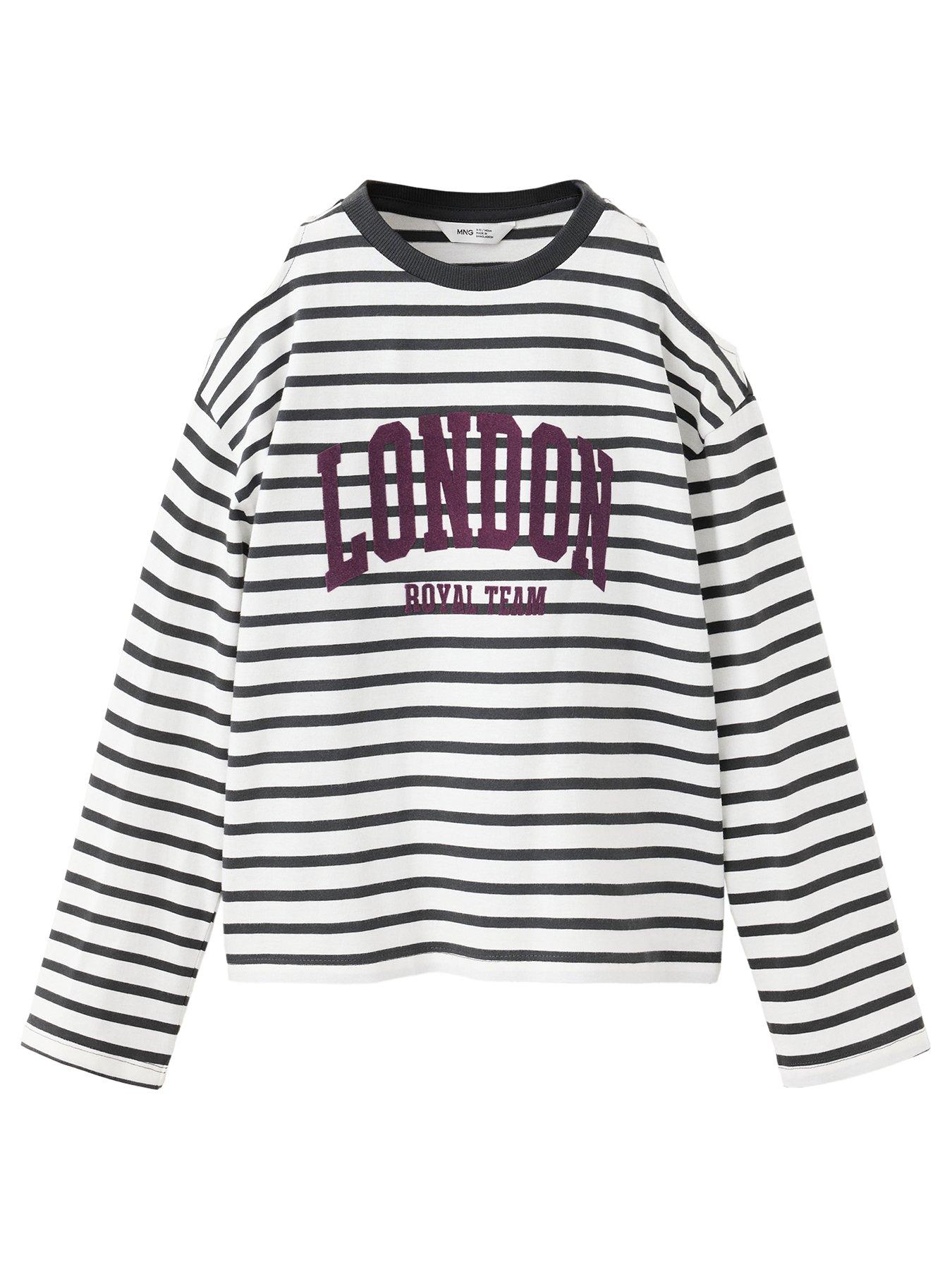 Mango Girls London Stripe Long Sleeve Tshirt - Dark Grey