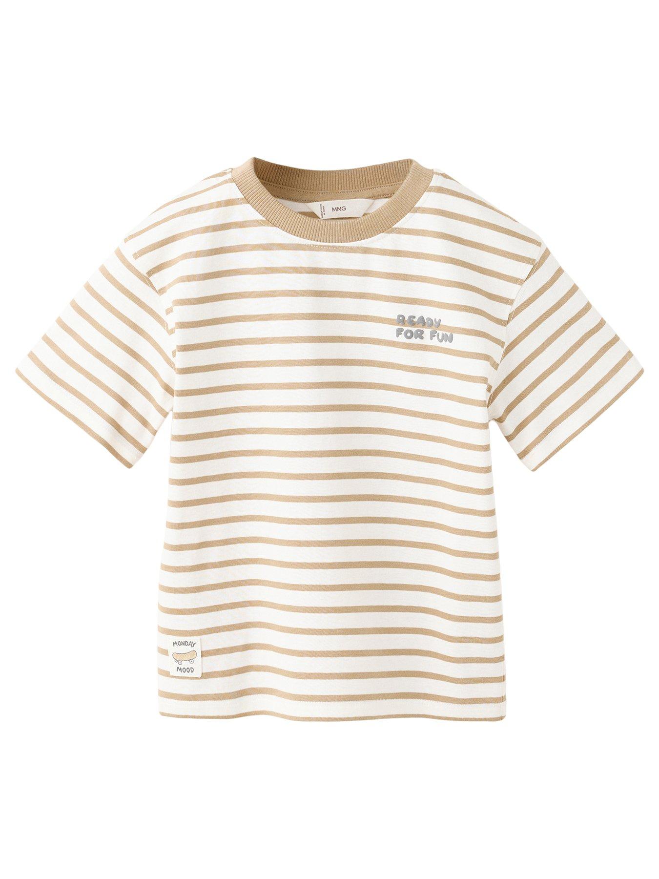 Mango Younger Boys Fun Stripe Short Sleeve T-Shirt - Light Cream