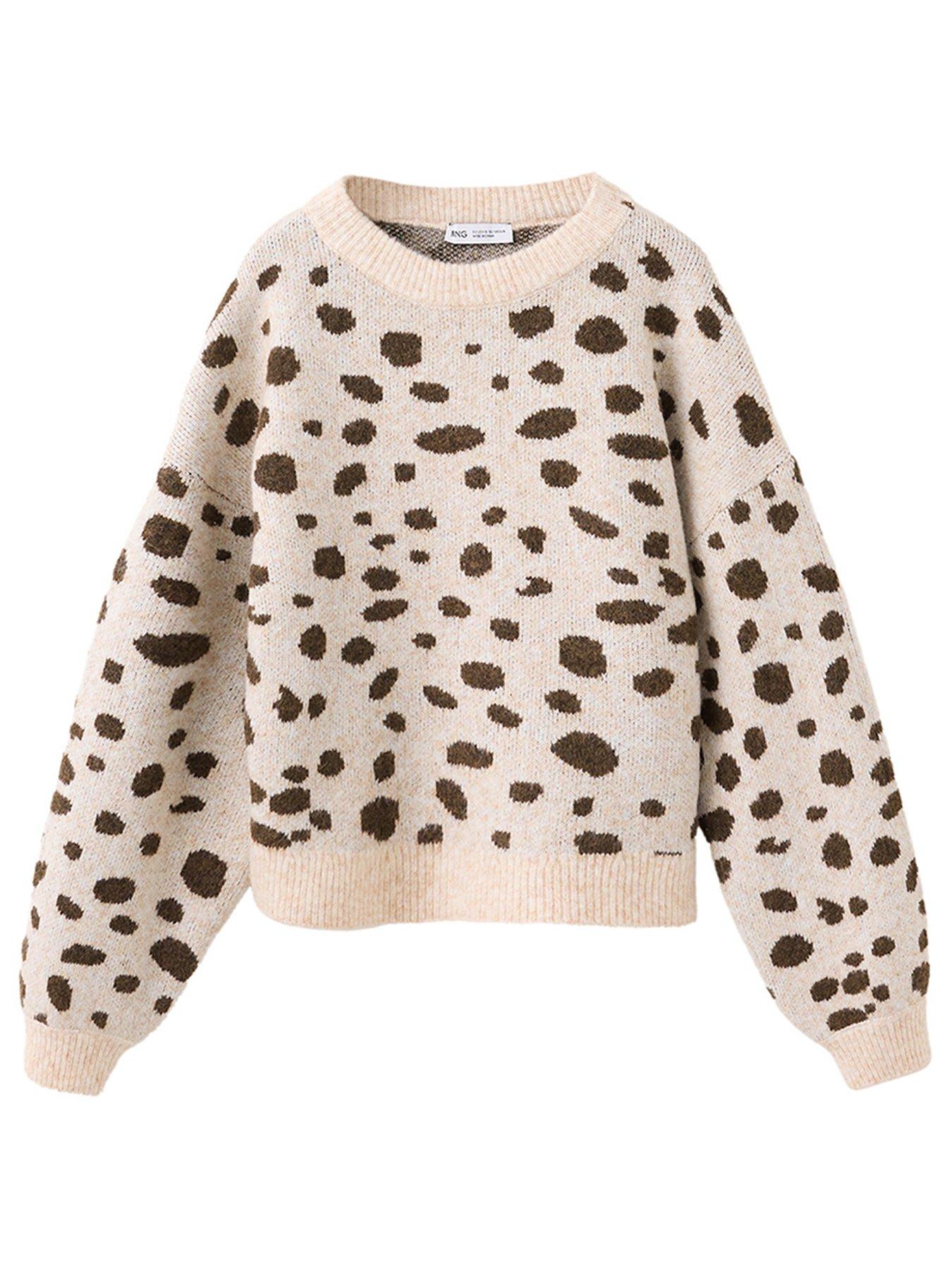 Image 1 of 4 of Mango Girls Dalmatian Spot Knitted Jumper - Beige