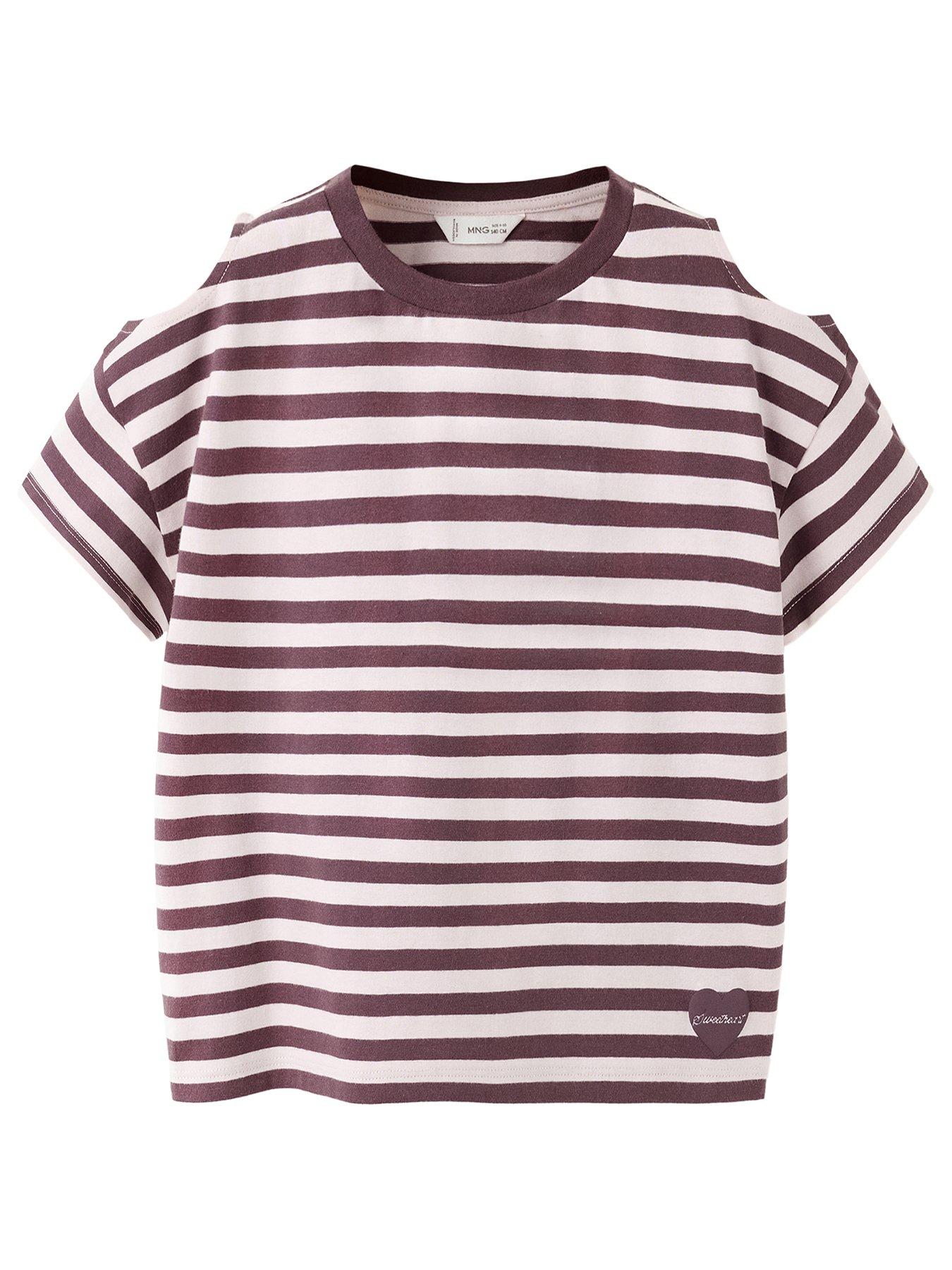Mango Girls Striped Cut Out Detail T-Shirt - Pink