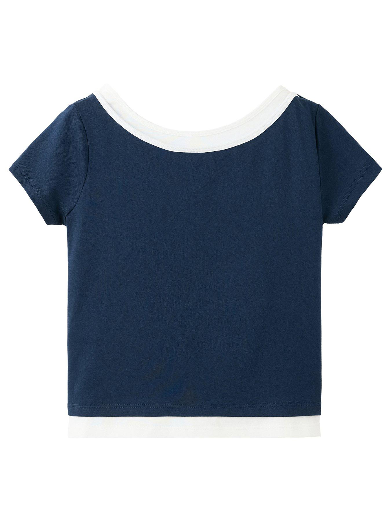 Mango Girls Layered Short Sleeve T-shirt - Navy
