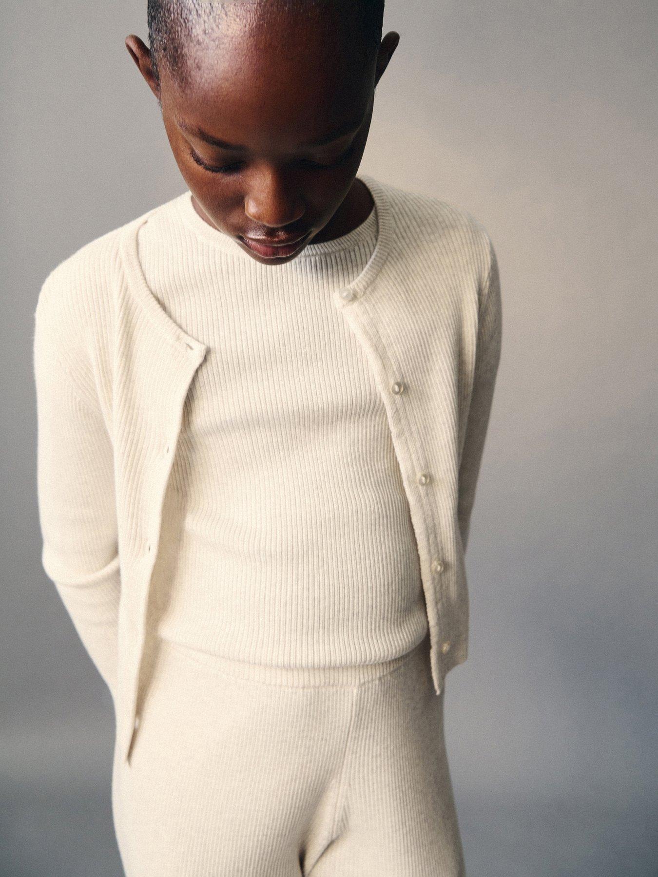 Mango Girls Ribbed Knit Cardigan - Cream