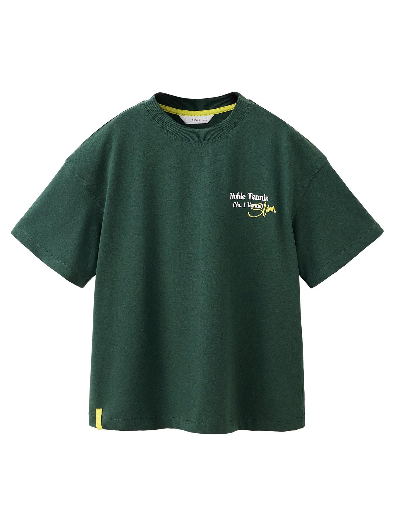 Image 1 of 4 of Mango Boys Tennis Back Print Short Sleeve T-shirt - Dark Green