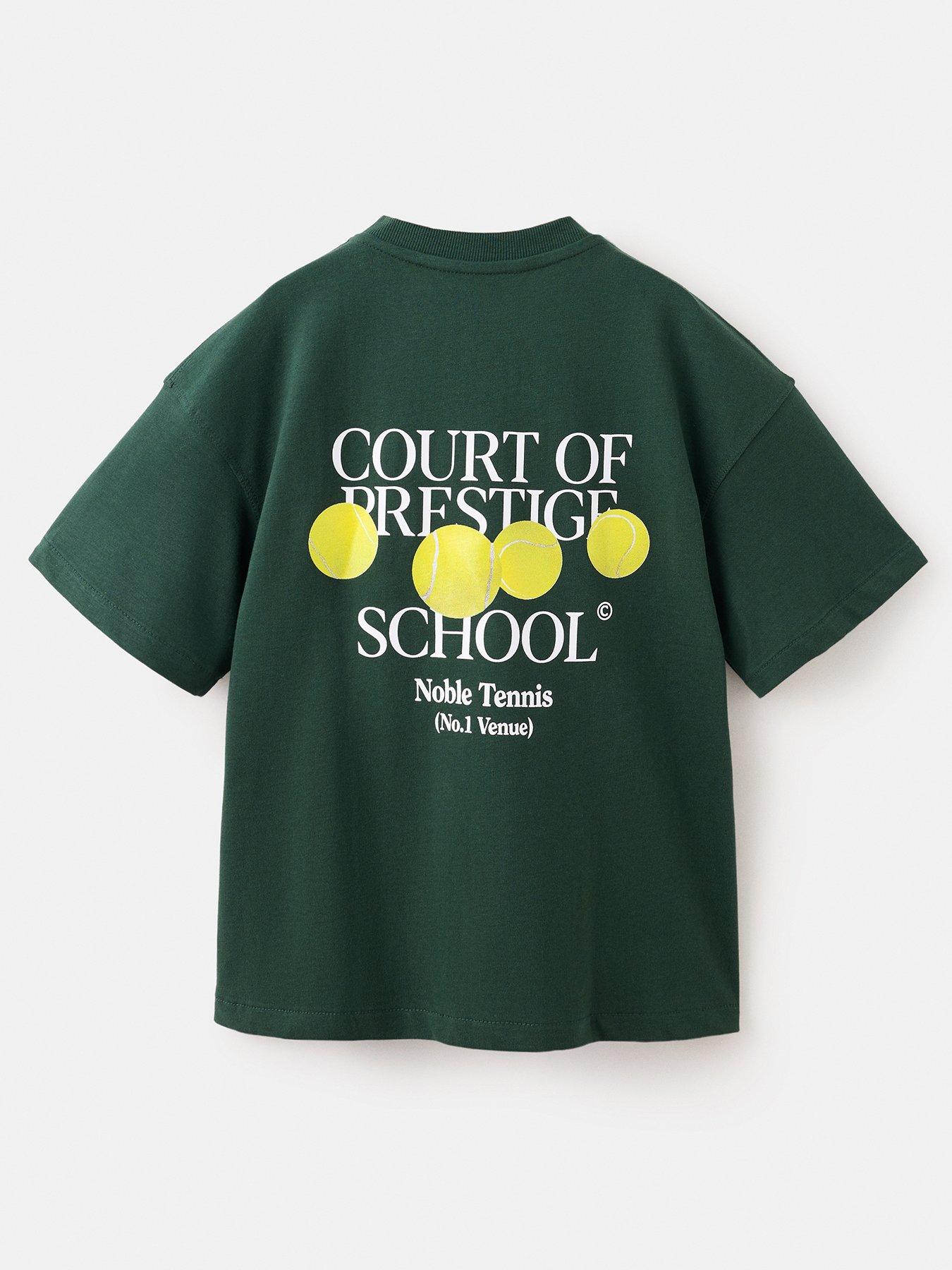 Image 2 of 4 of Mango Boys Tennis Back Print Short Sleeve T-shirt - Dark Green