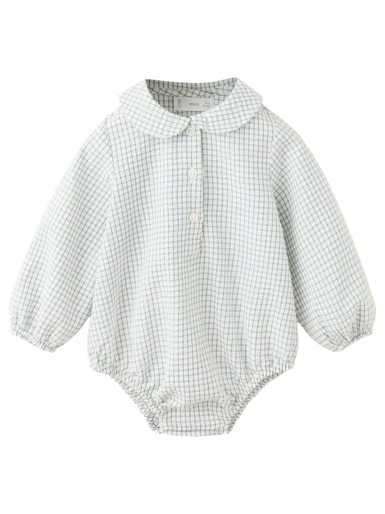 Mango Unisex Baby Check Collared Bodysuit - Light Cream