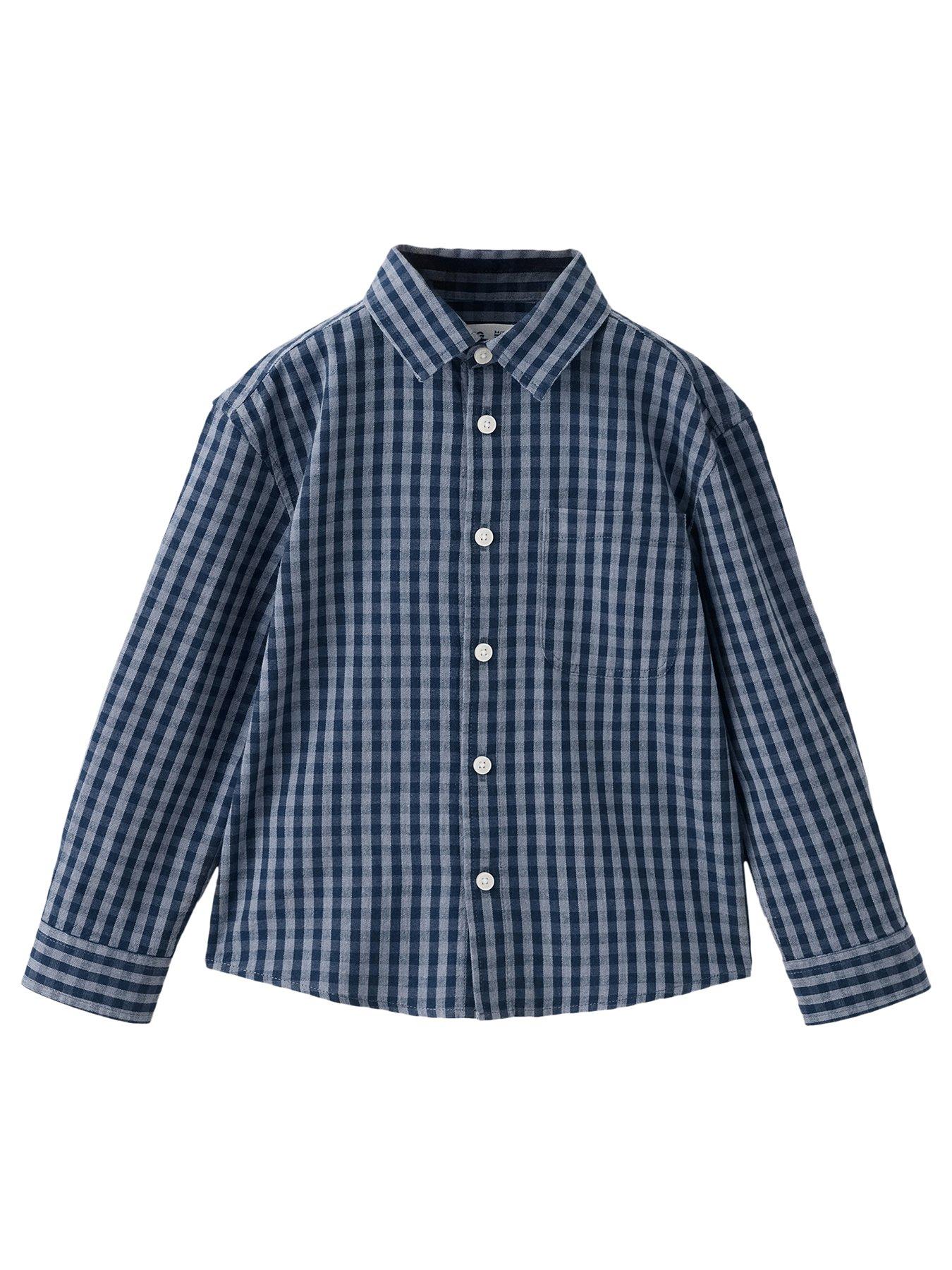 Mango Younger Boys Long Sleeve Checked Shirt - Navy