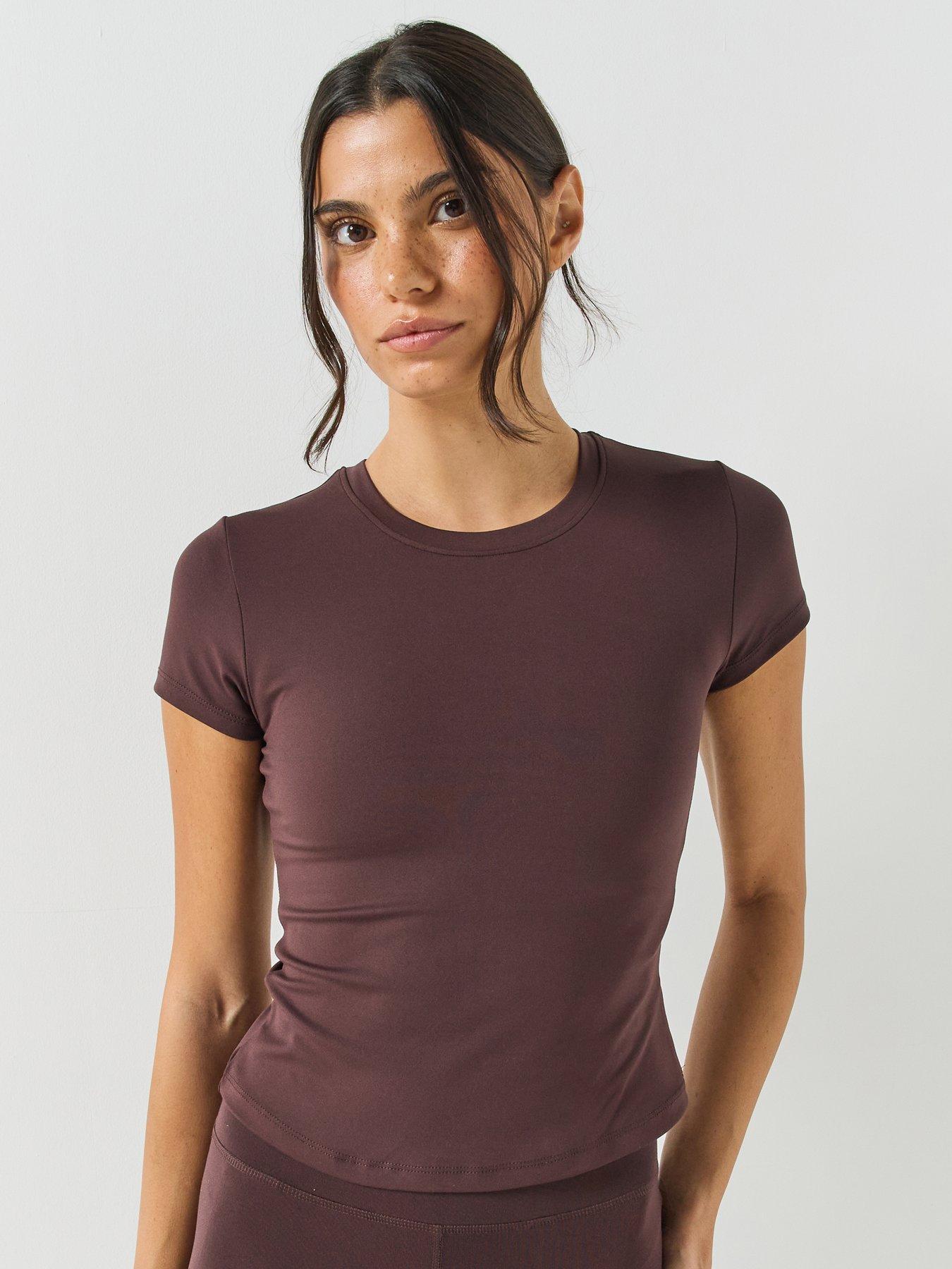 Image 1 of 5 of Gym + Coffee Womens Stretch Close Fit T-Shirt - Brown