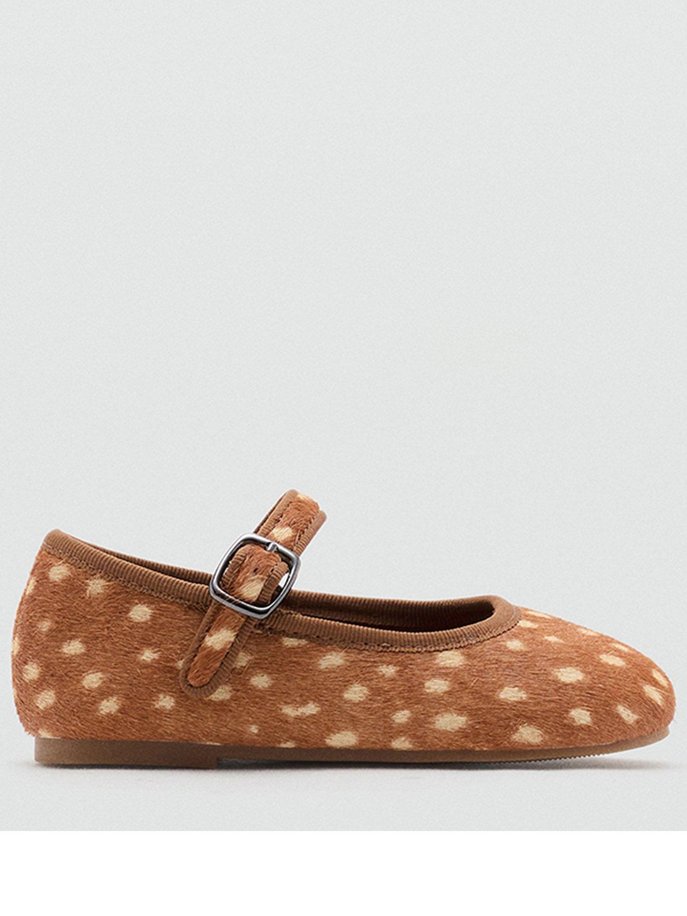 Mango Younger Girls Buckle Leather Ballerina Shoes - Brown