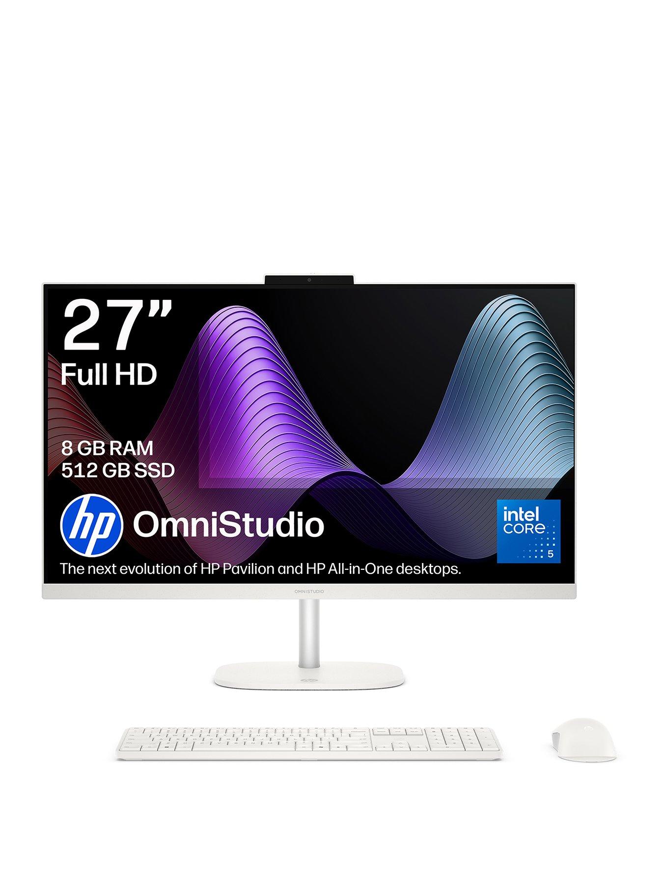 Image 1 of 7 of HP OmniStudio 27-cu0010na AiO Desktop - Intel Core 5 - 8GB RAM - 512GB SSD  - 27in FHD(1920x1080) IPS  - White