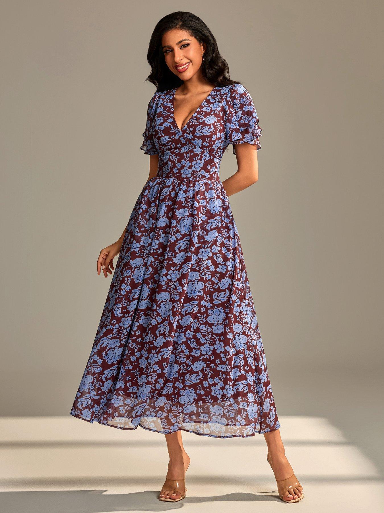 Jolie Moi Layered Angel Sleeved Chiffon Maxi Dress - Pink