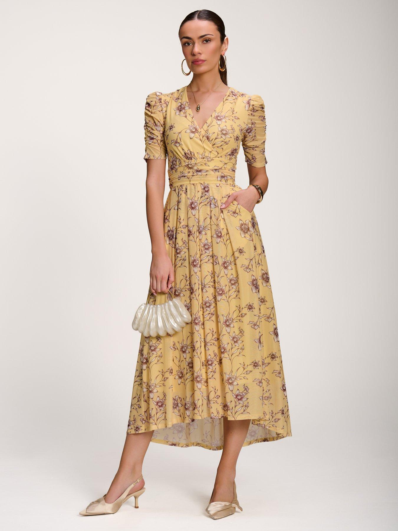 Jolie Moi Floral Print Mesh Maxi Dress - Yellow