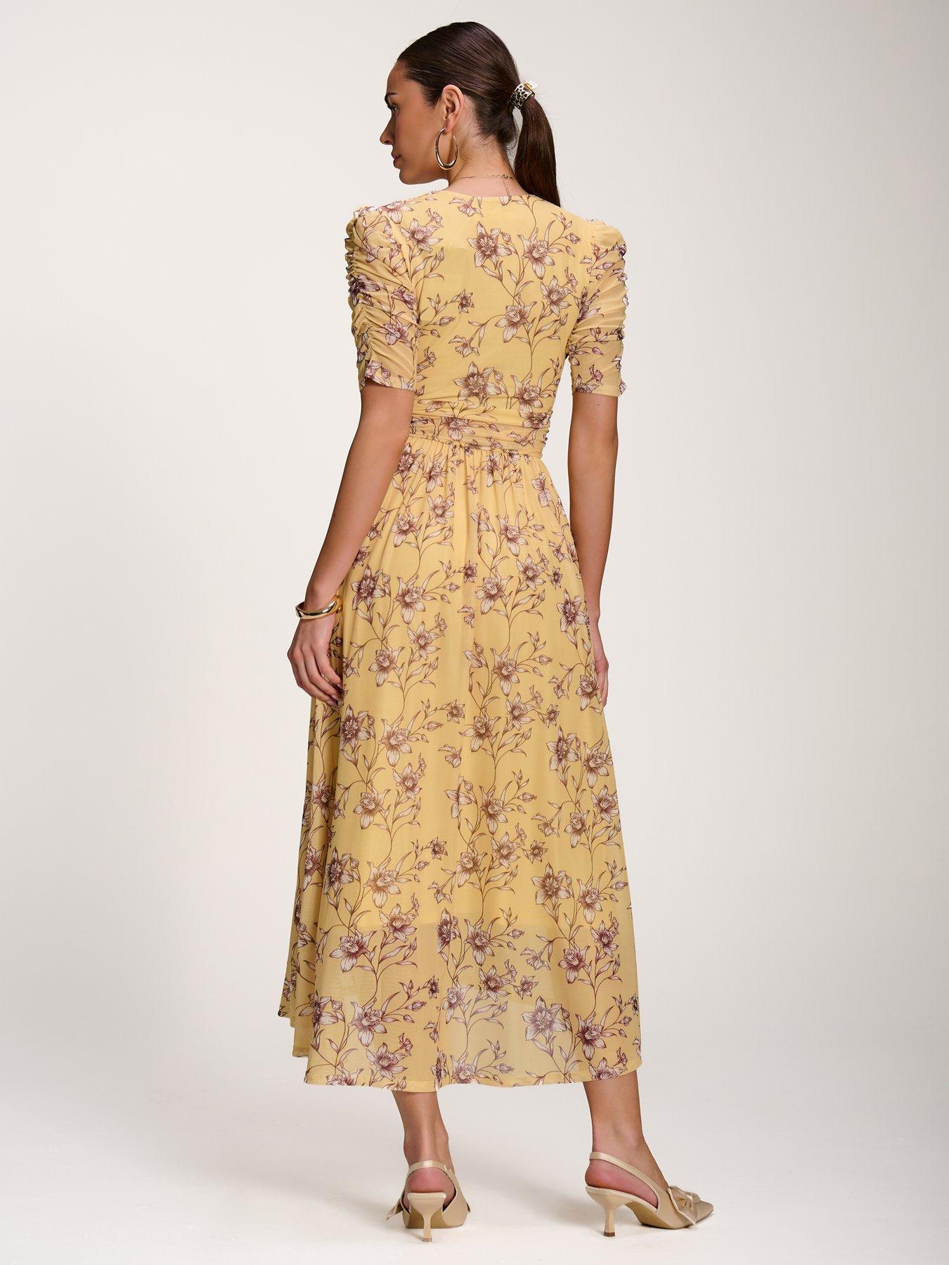 Image 2 of 7 of Jolie Moi Floral Print Mesh Maxi Dress - Yellow