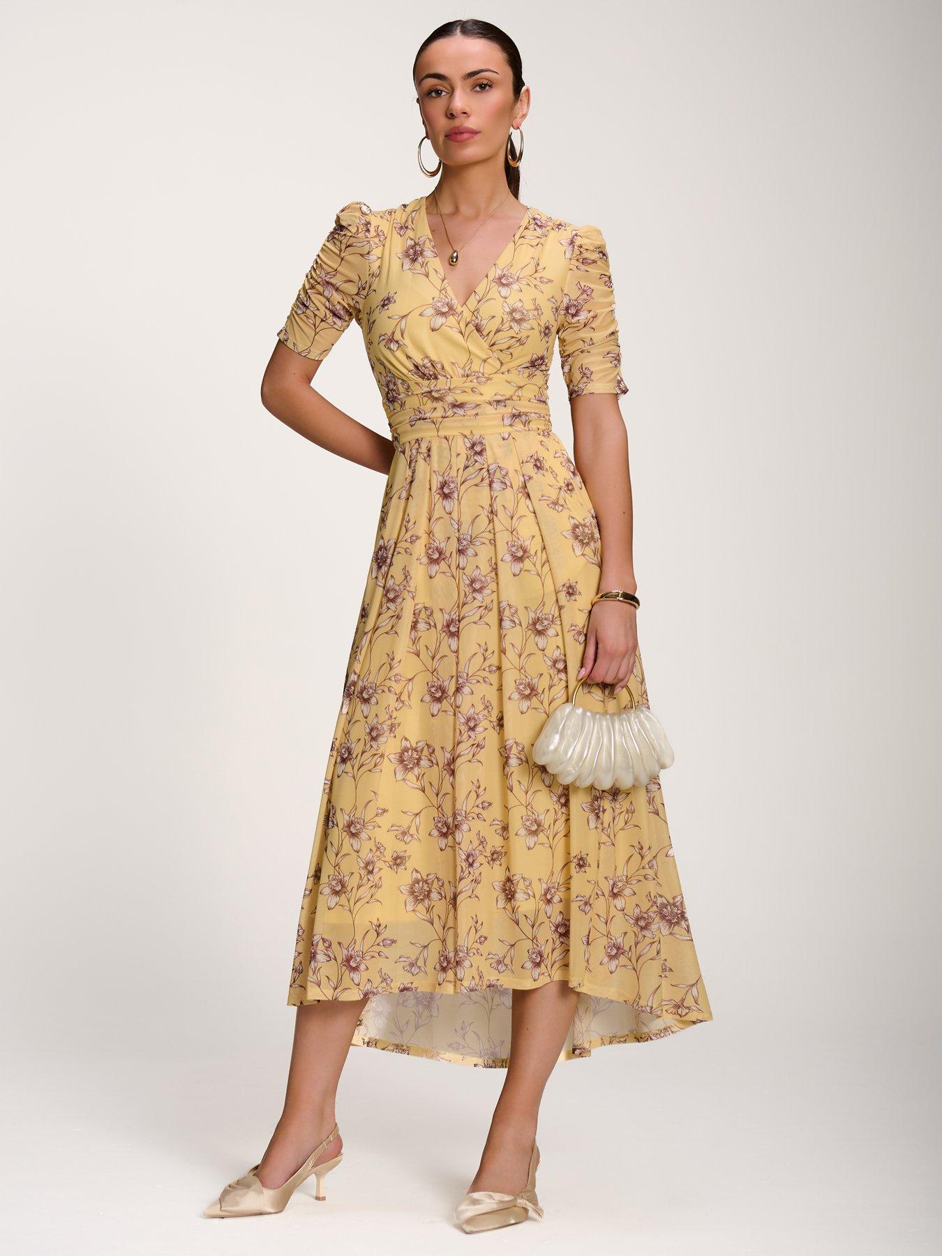 Image 3 of 7 of Jolie Moi Floral Print Mesh Maxi Dress - Yellow