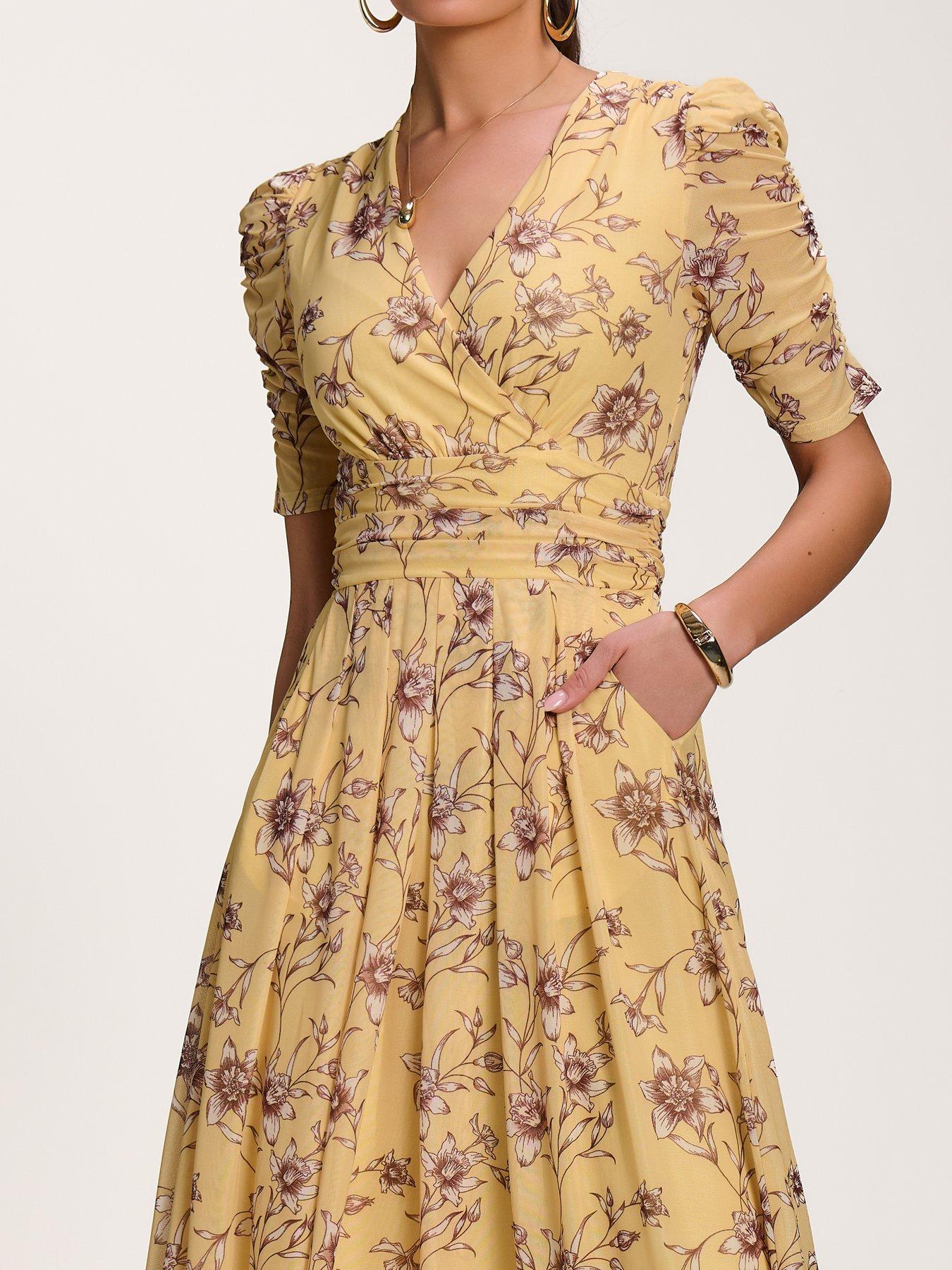 Image 4 of 7 of Jolie Moi Floral Print Mesh Maxi Dress - Yellow