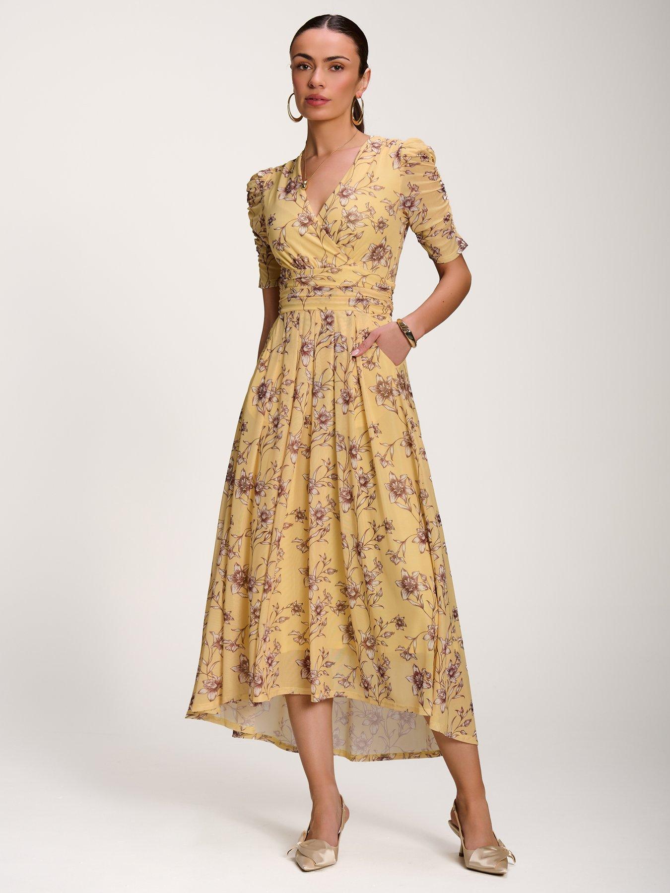 Image 5 of 7 of Jolie Moi Floral Print Mesh Maxi Dress - Yellow