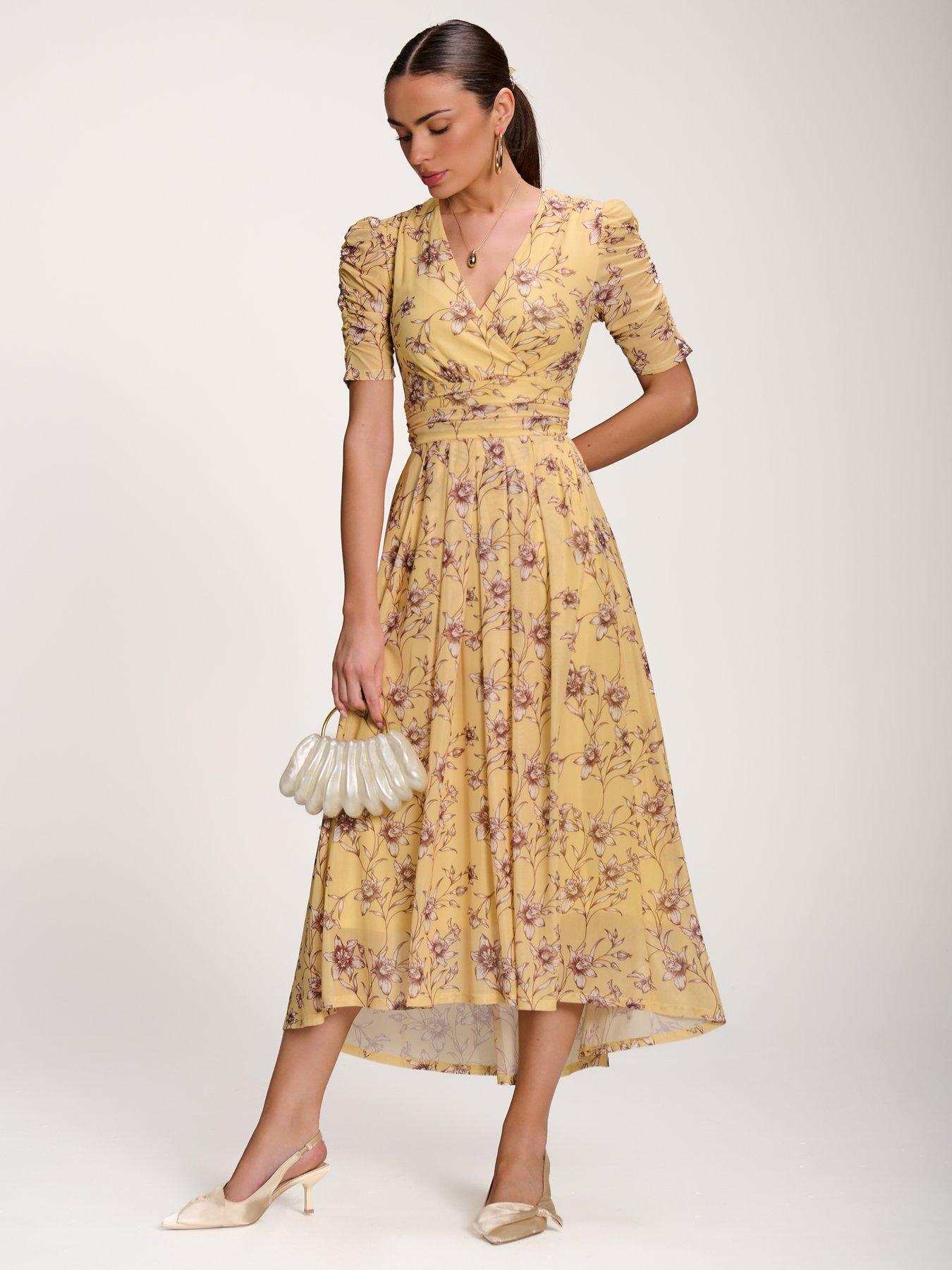 Image 6 of 7 of Jolie Moi Floral Print Mesh Maxi Dress - Yellow
