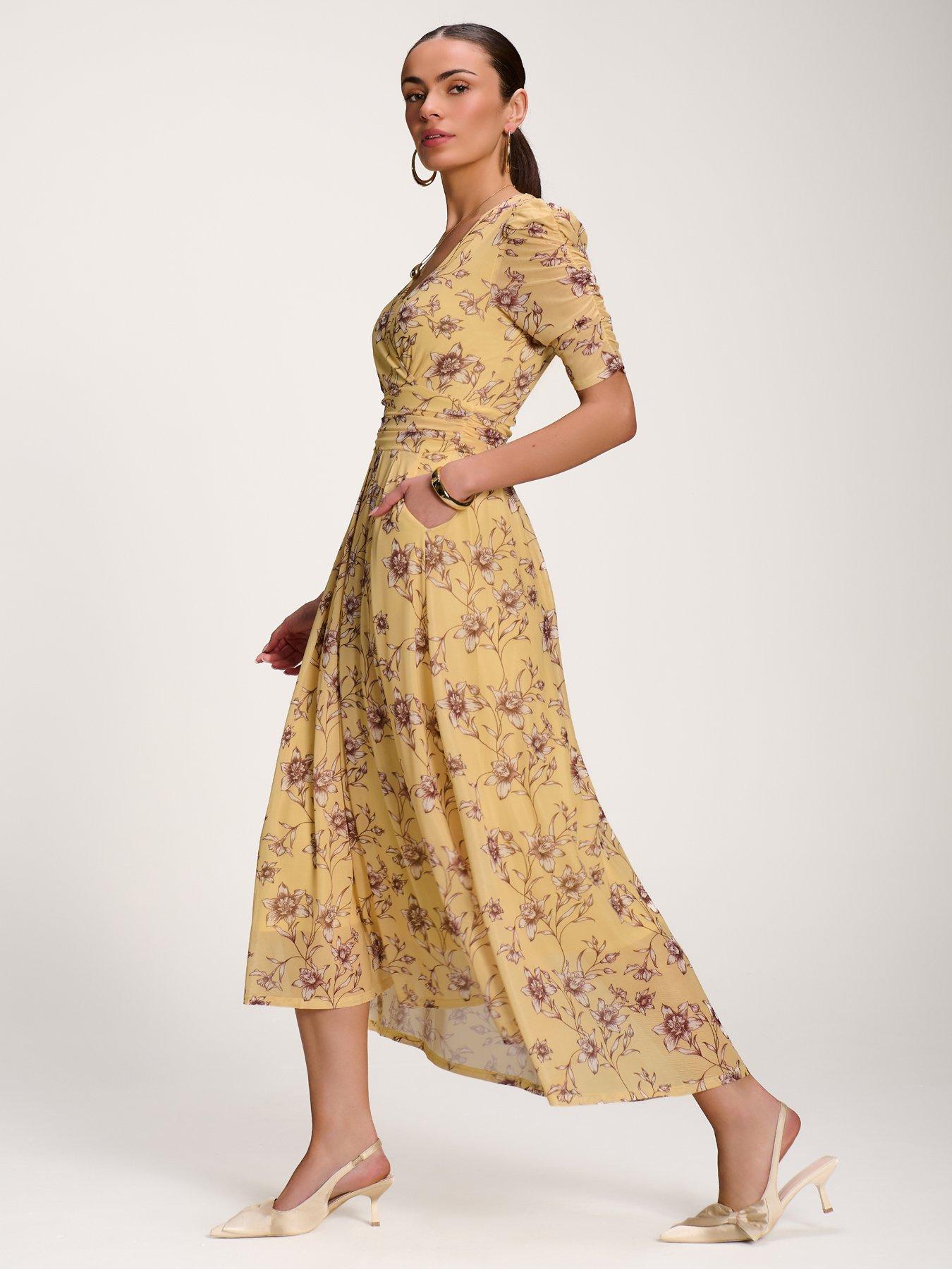 Image 7 of 7 of Jolie Moi Floral Print Mesh Maxi Dress - Yellow